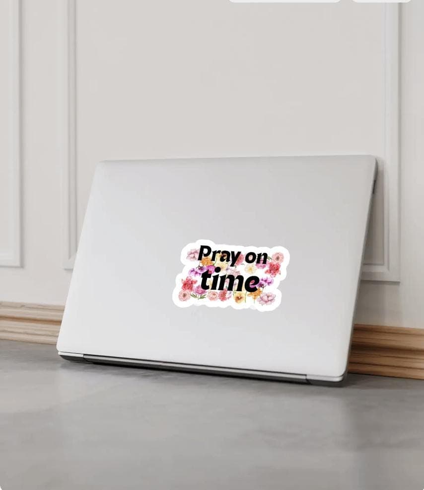 Pray on Time Sticker | Islamic Reminder Sticker | Muslim Aesthetic Floral Vinyl Decal | Salah Reminder | Islamic Laptop Sticker