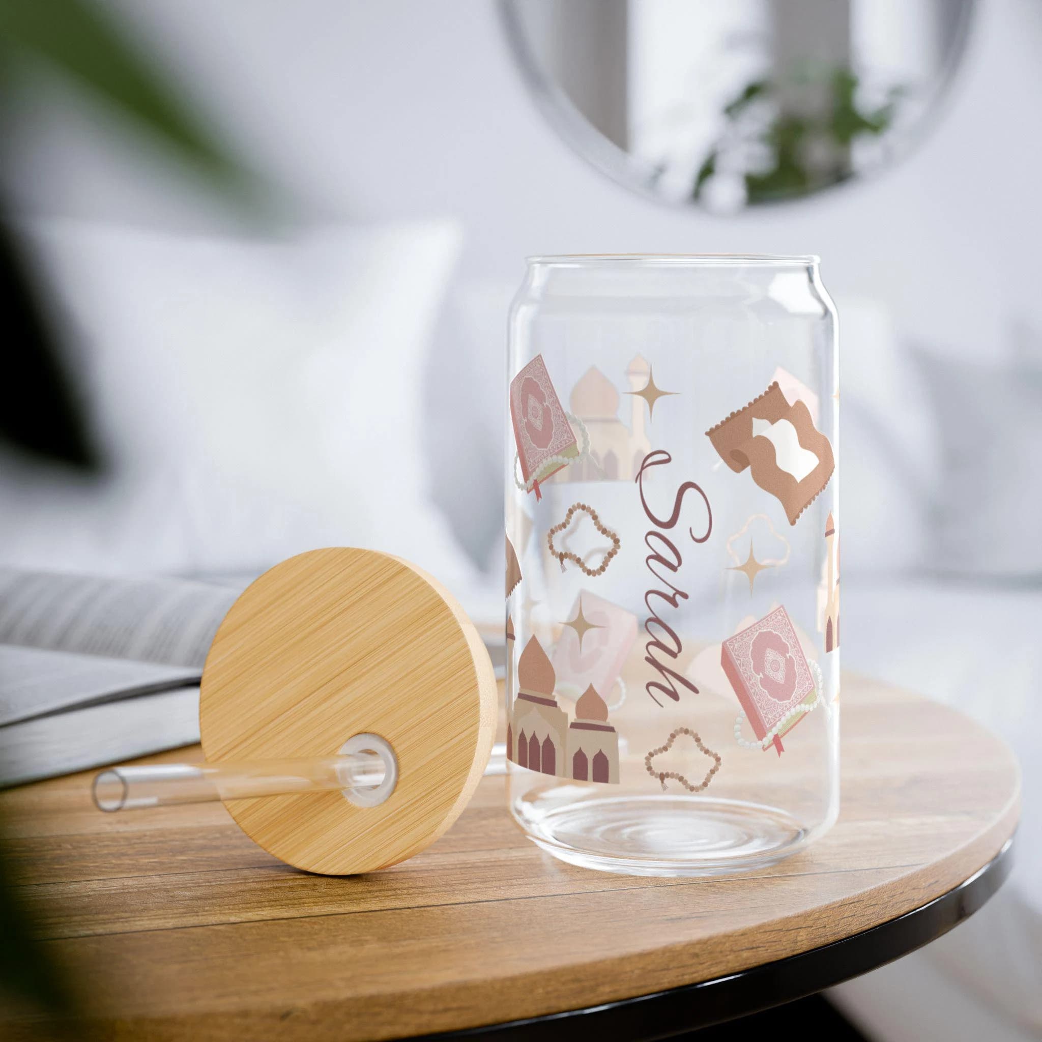 Personalized Ramadan Gift for Her, Ramadan Glass Cup 16oz Custom Eid Gifts for Friend, Islamic Gift for Her, Custom Muslimah Coffee Cup