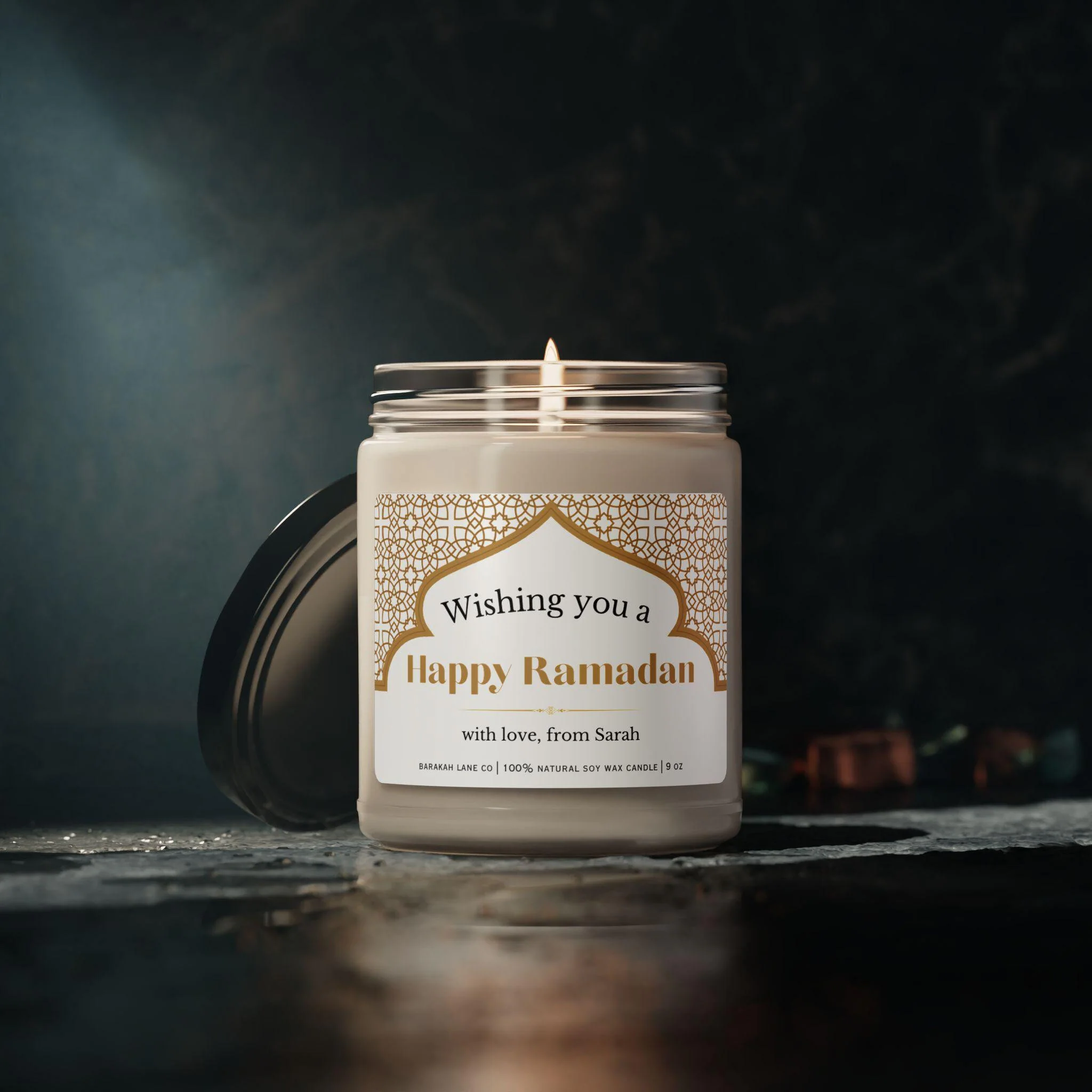 Personalized Ramadan Gift, Ramadan Mubarak Gift, Ramadan Candle, Custom Islamic Decor, Custom Islamic gifts for her, Scented Soy Candle 9oz