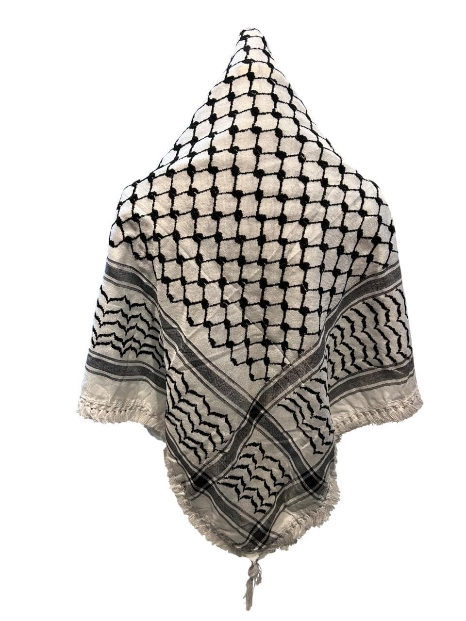 Palestinian Keffiyeh Scarf Black & White Shemagh, W/ Tassels Made in Jordan - image 4