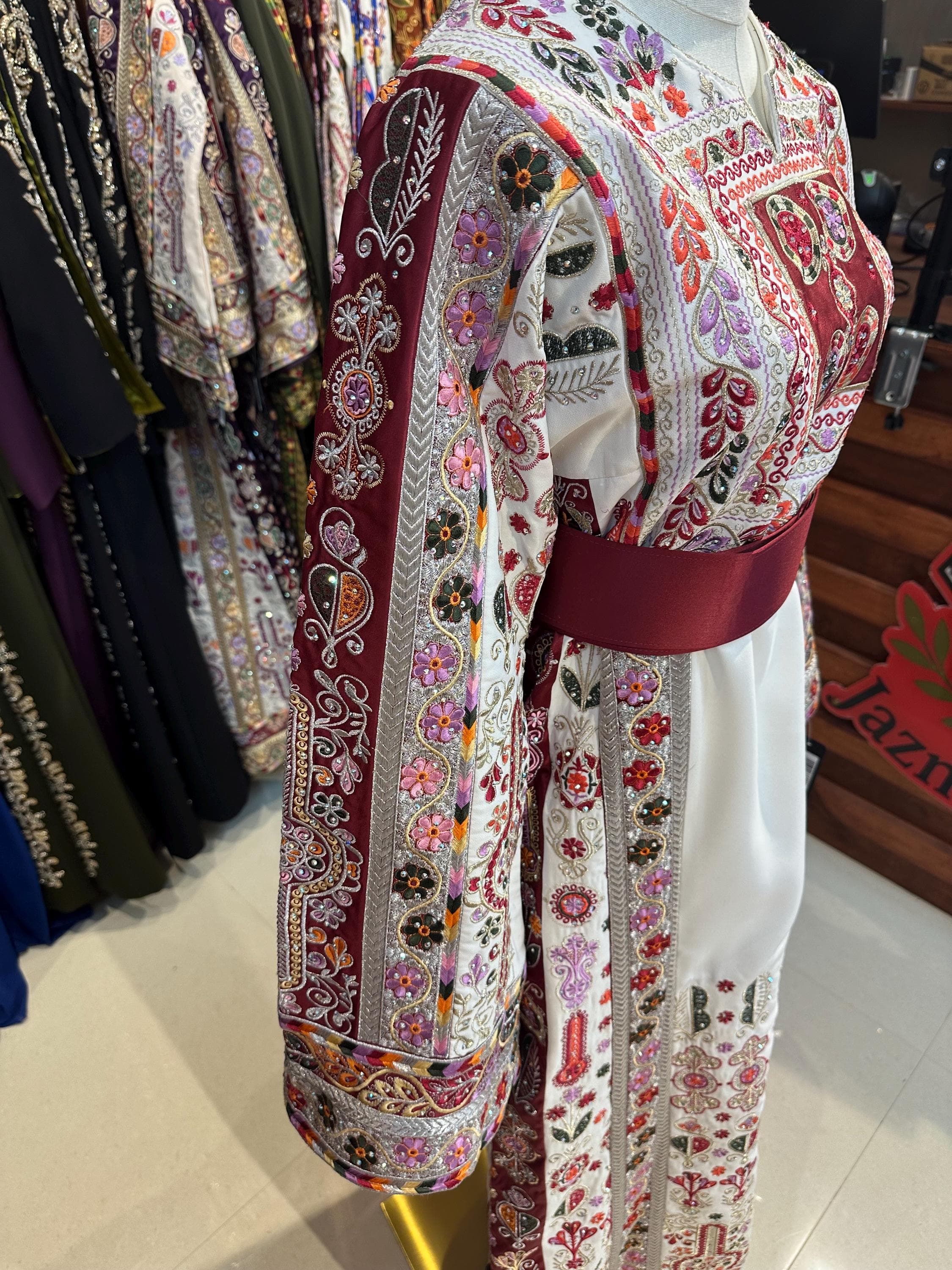 Red Malaka Palestinian THOBE | Rhinestone Wedding Dress - image 3