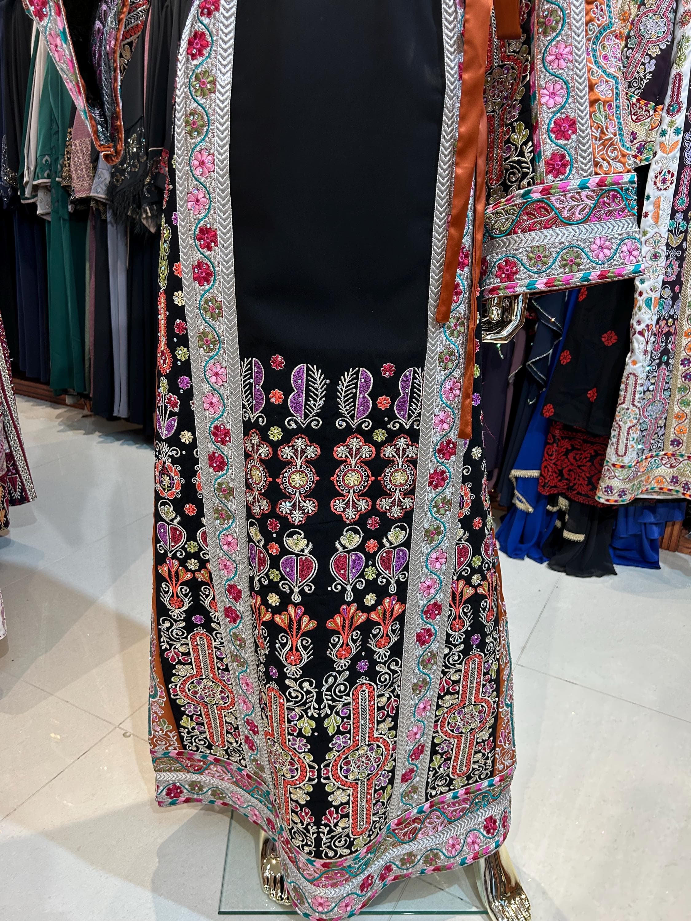 Elegant Black & Orange Malaka Thobe | Traditional Embroidered Dress - image 4