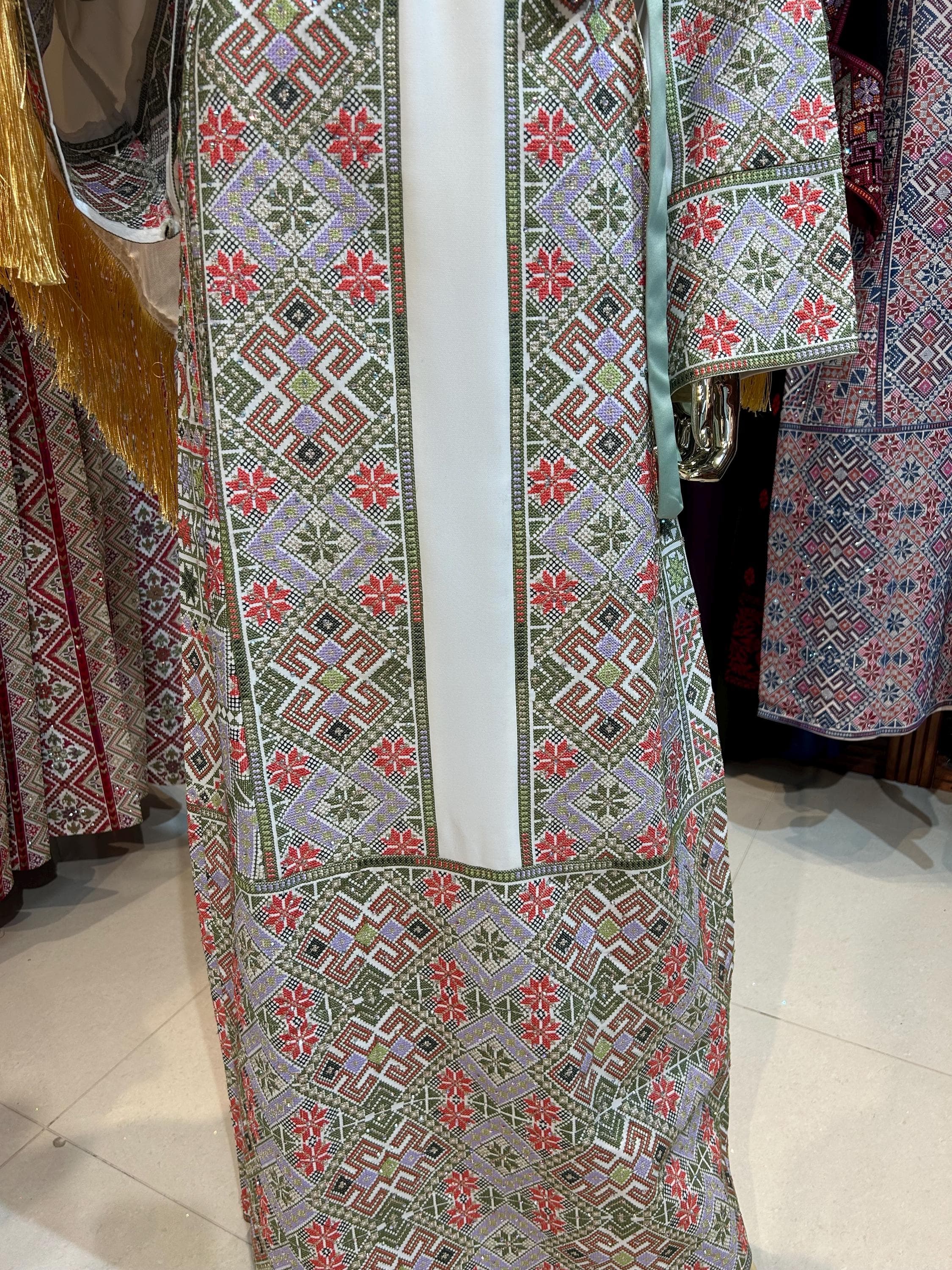 Elegant Light Green Palestinian Thobe | Embroidered Dress - image 4