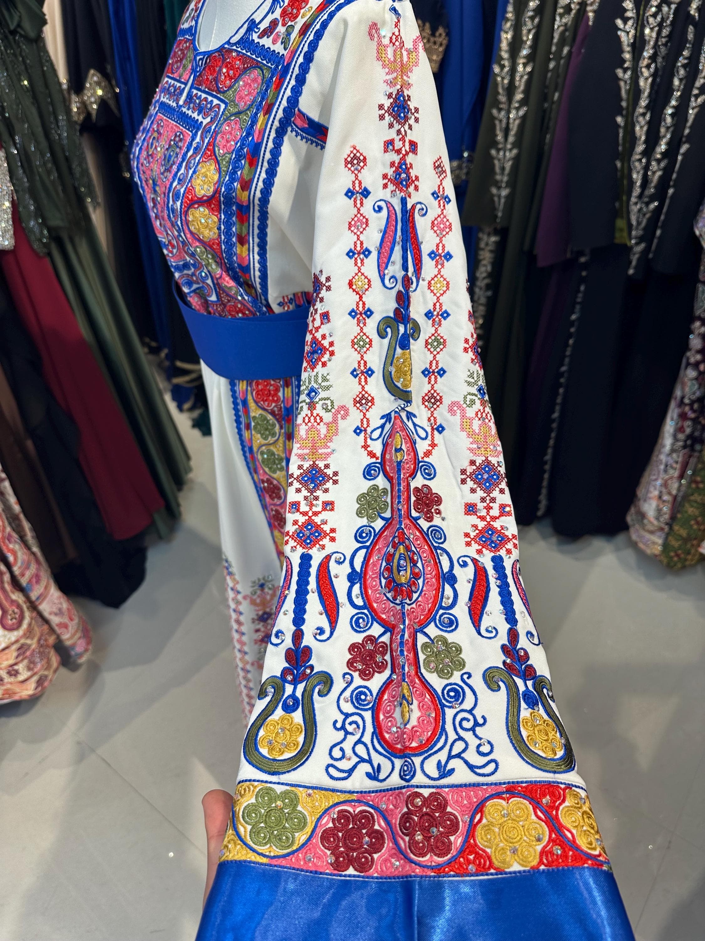 Blue Palestinian Malaka Thobe: Rhinestone Wedding Dress - image 3