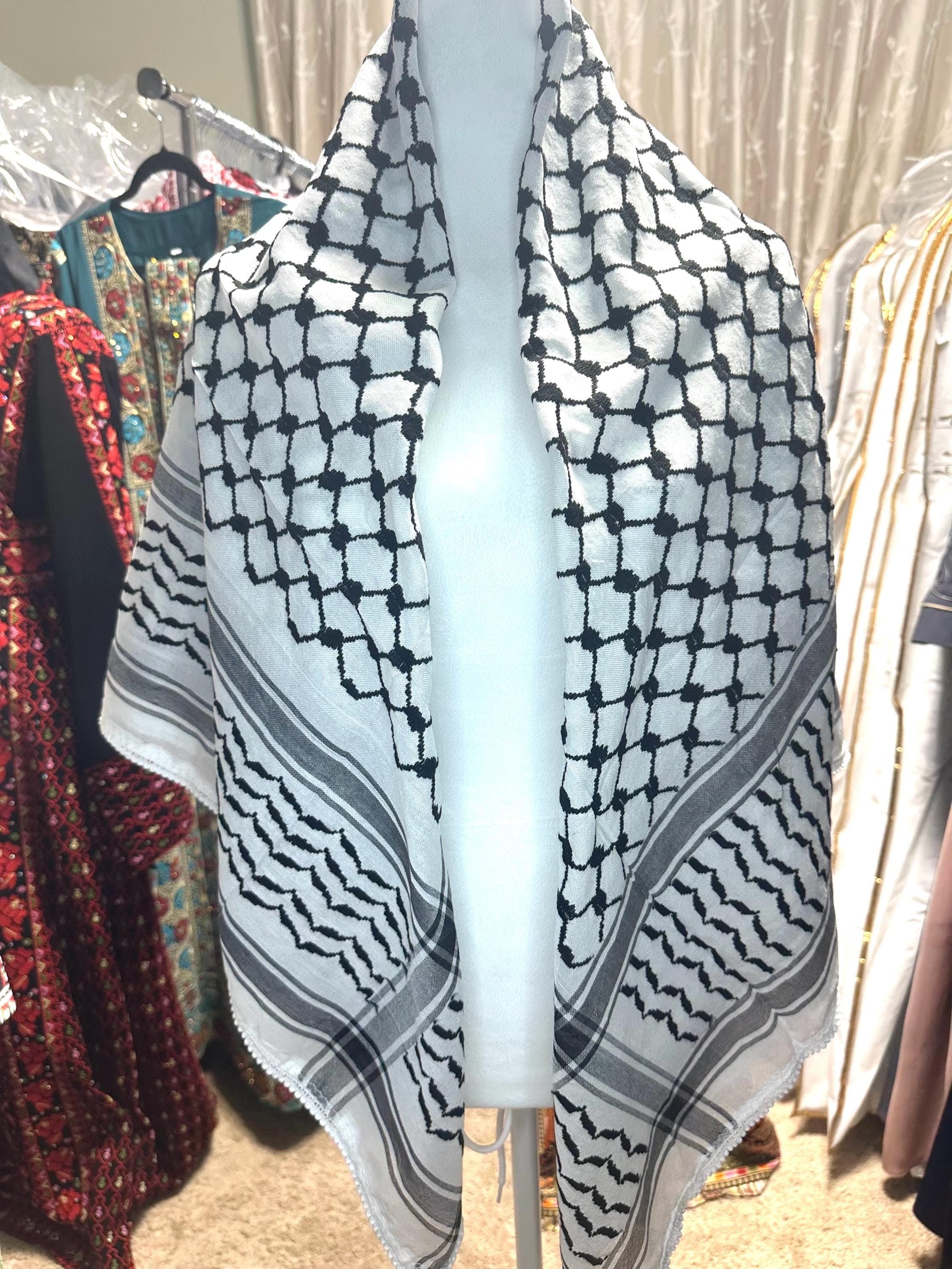 Palestinian Keffiyeh Scarf: Black & White Shemagh, Made in Jordan