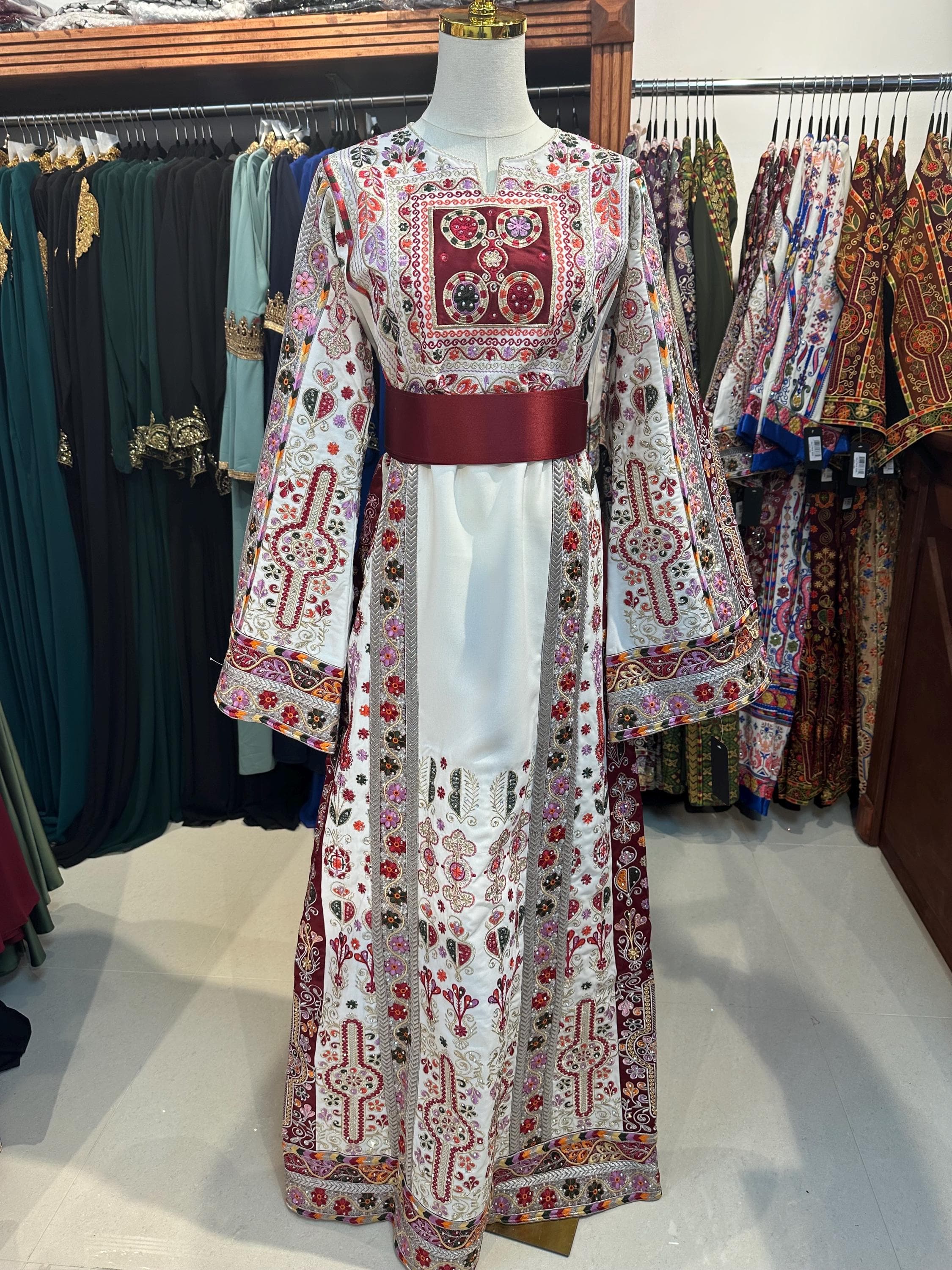 Red Malaka Palestinian THOBE | Rhinestone Wedding Dress