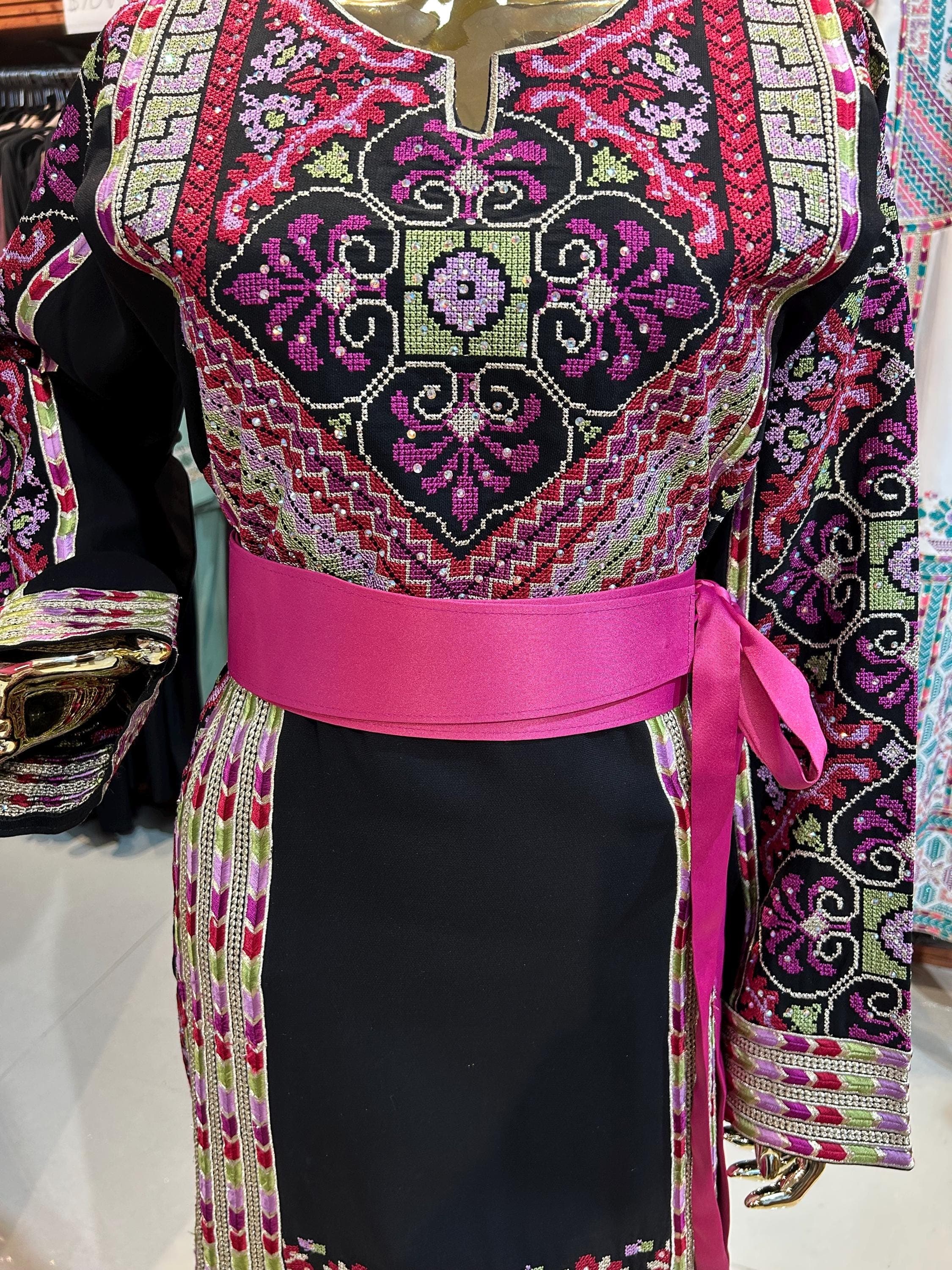 Black & Pink Embroidered Thobe | Modern Palestinian Dress - image 3