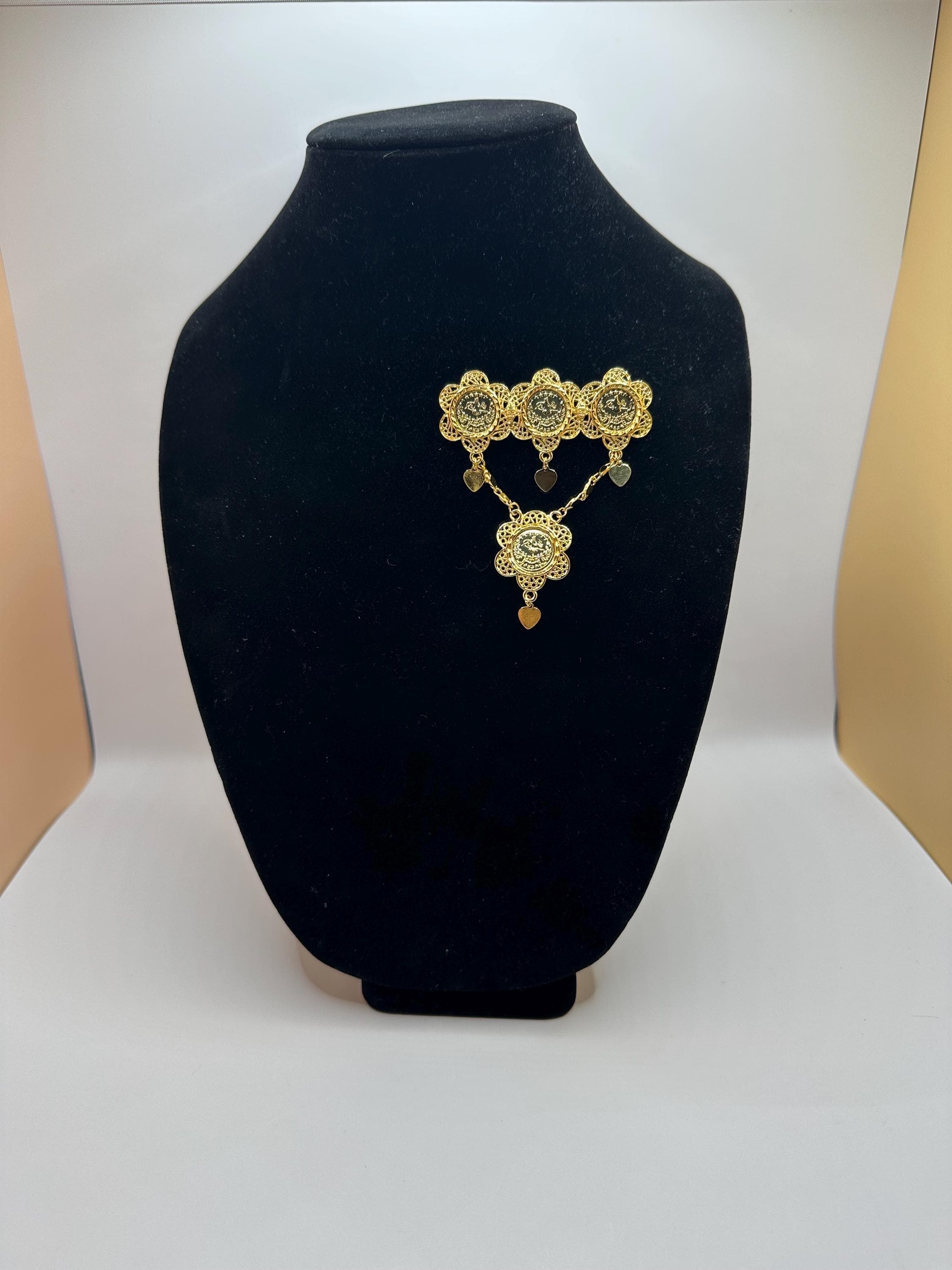 Faux 22k Gold Turkish Style Necklace Brooch: Wedding Jewelry - image 4