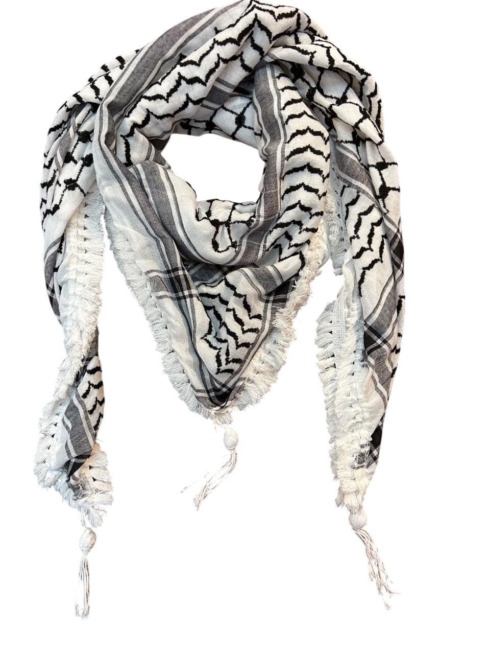 Palestinian Keffiyeh Scarf Black & White Shemagh, W/ Tassels Made in Jordan