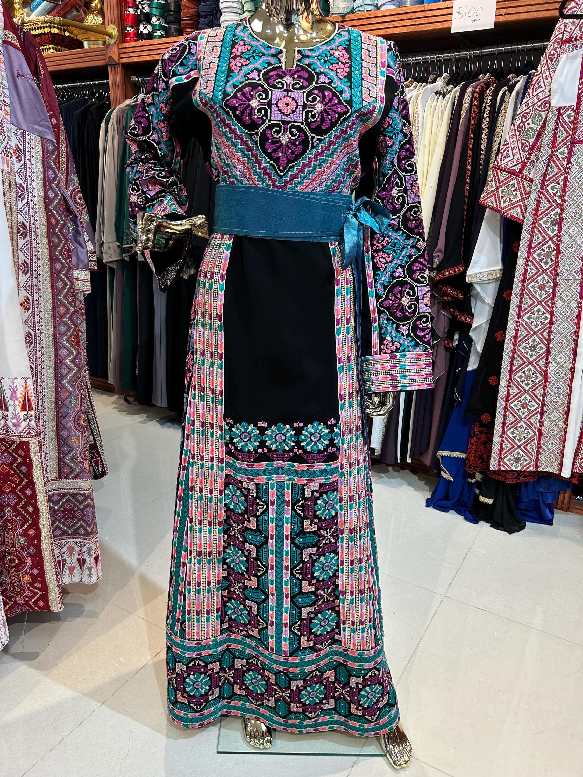 Elegant Blue Thobe | Embroidered Dress, Traditional Silhouette