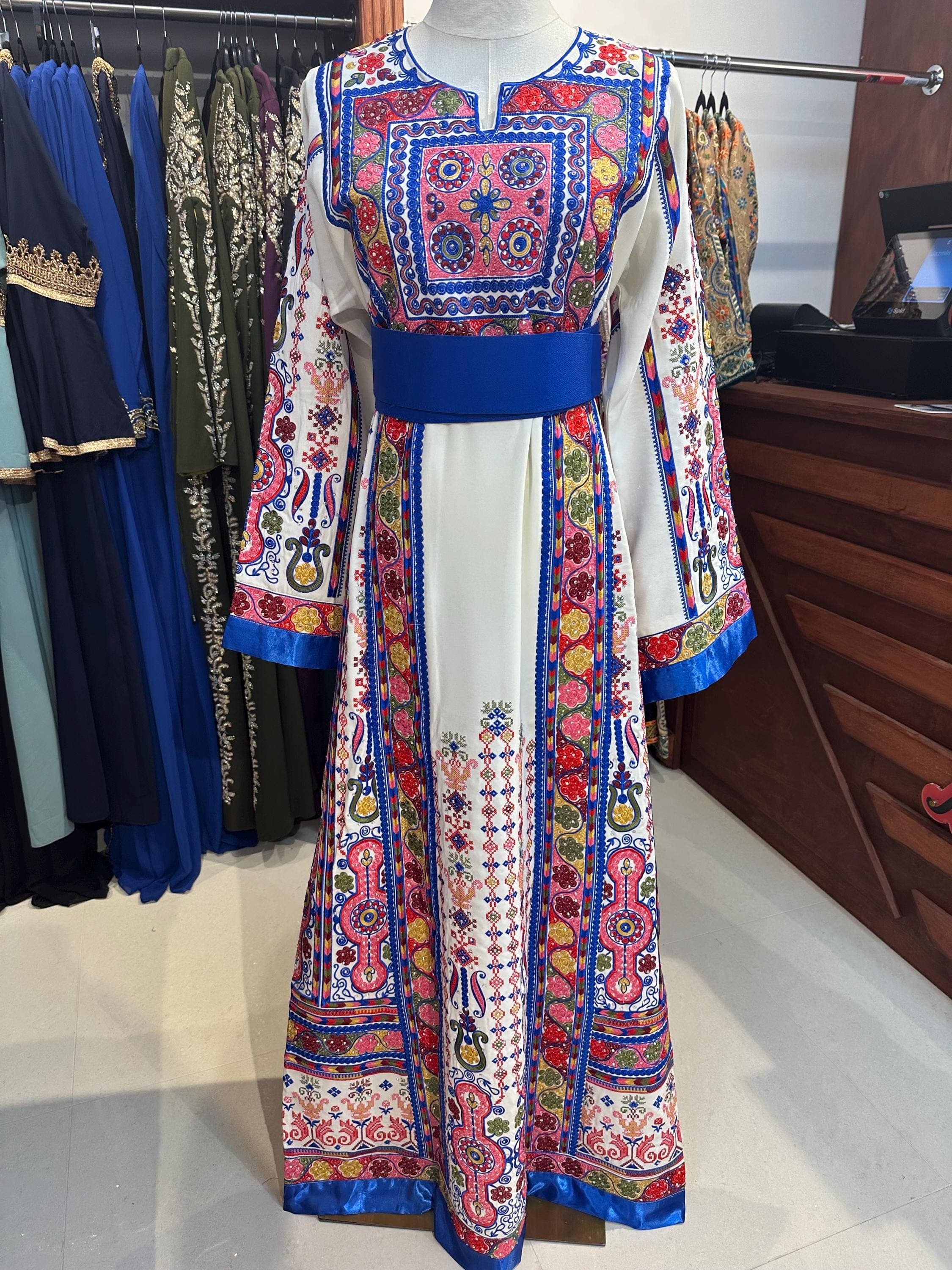 Blue Palestinian Malaka Thobe: Rhinestone Wedding Dress - image 4
