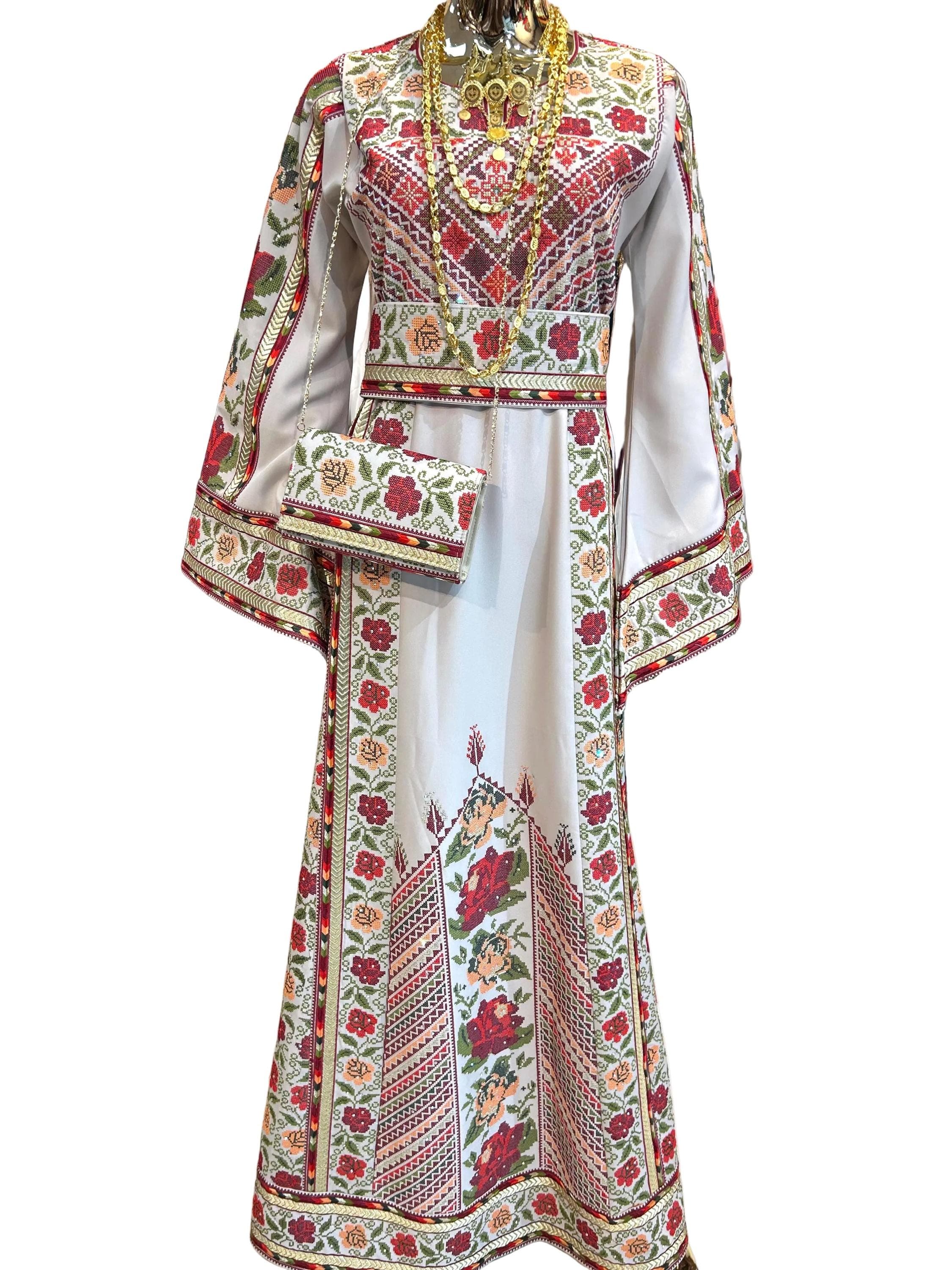 Embroidered Biege Rose Thobe | Includes Shawl | Bag Not Included - image 3