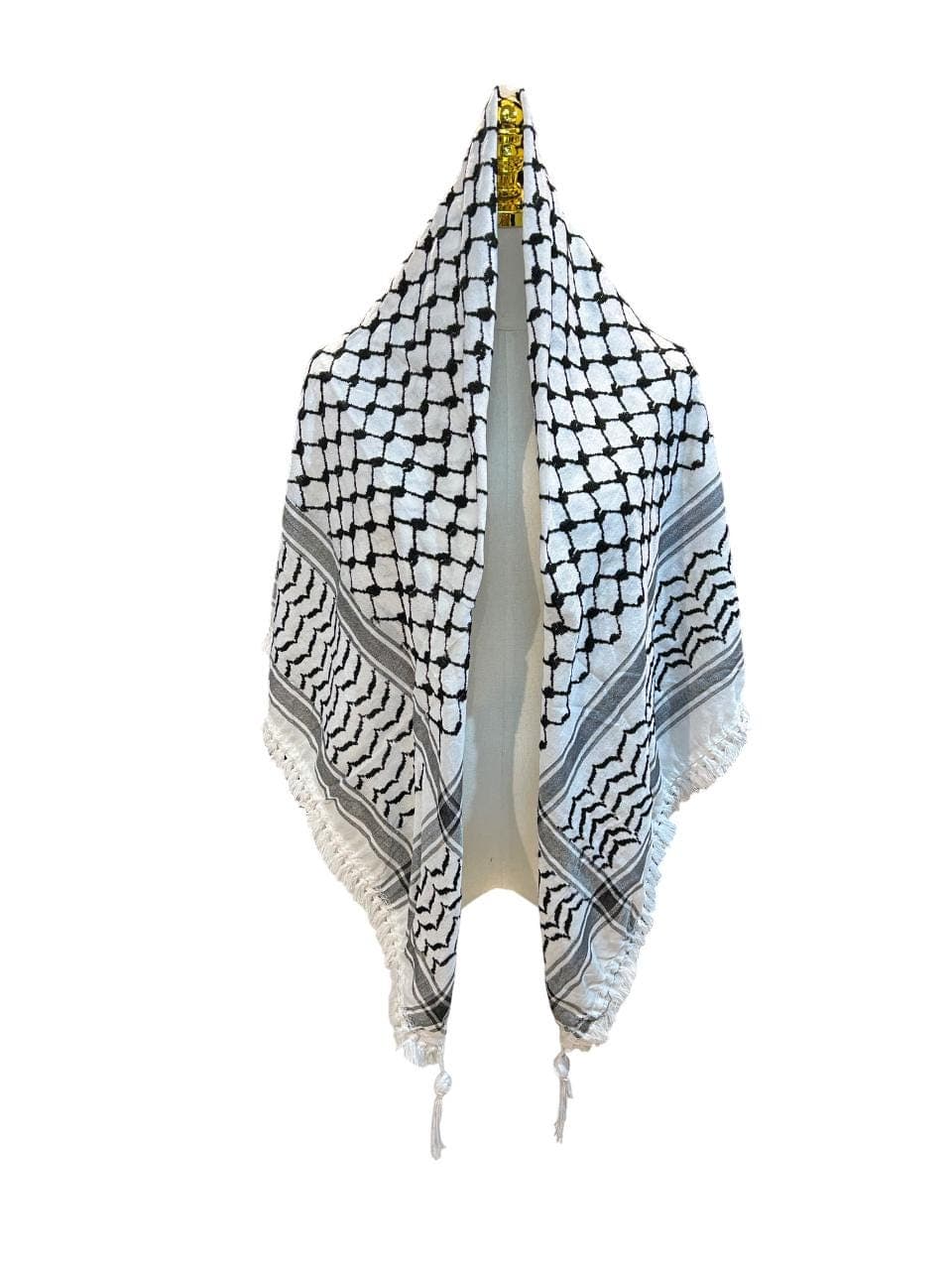 Palestinian Keffiyeh Scarf Black & White Shemagh, W/ Tassels Made in Jordan - image 3