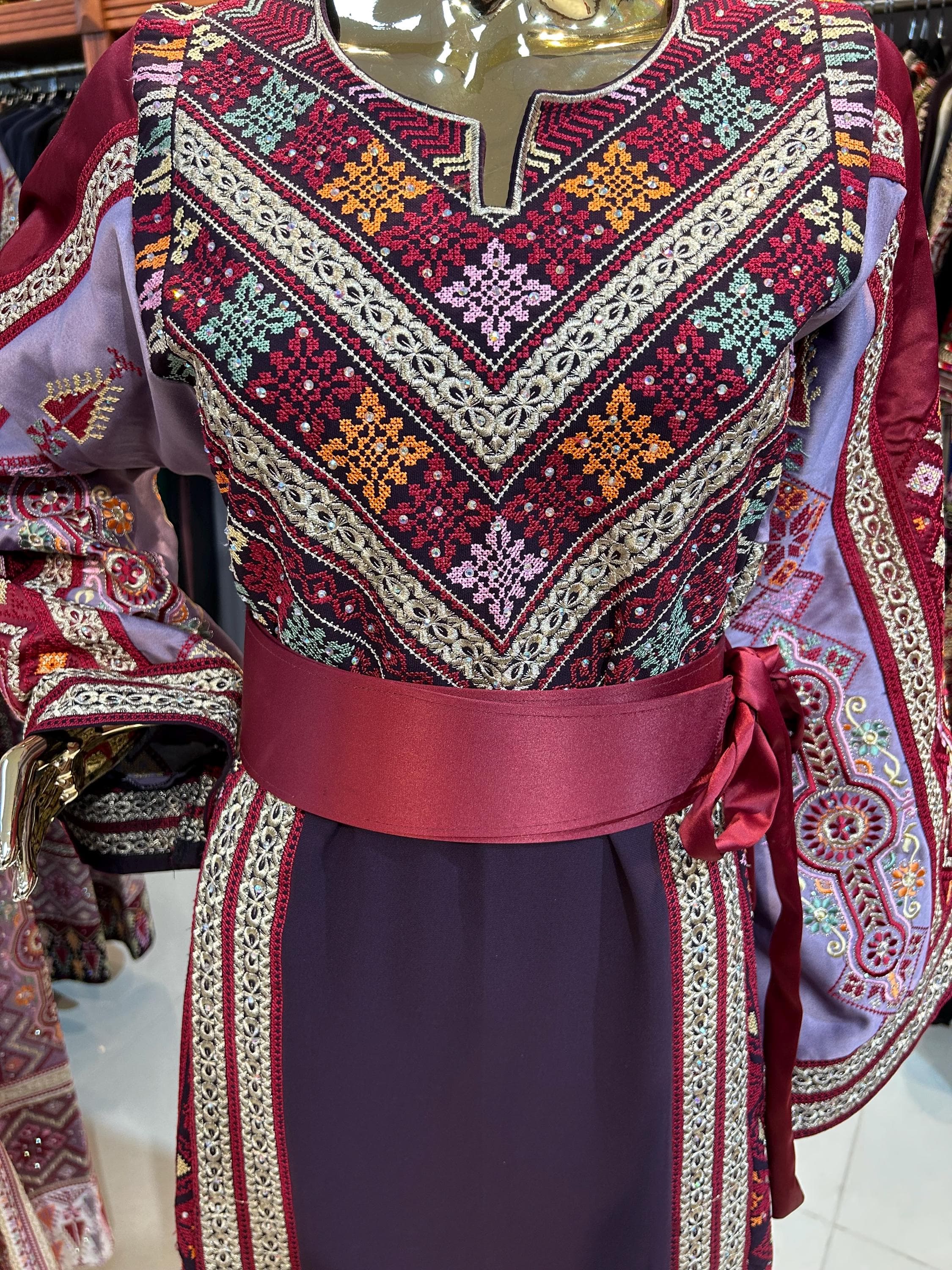 Purple & Maroon Embroidered Thobe | Traditional Dress - image 3