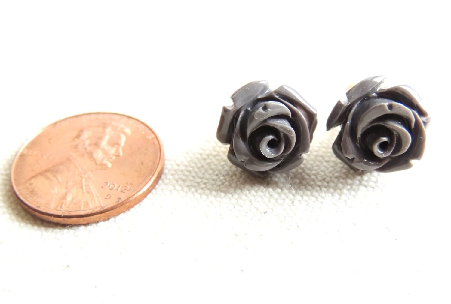Rose Earrings, Gray Rose Stud Earrings, Flower Earrings, Bridesmaids Earrings, Thank you gift, Valentine's day gift, Birthday gift present - image 4