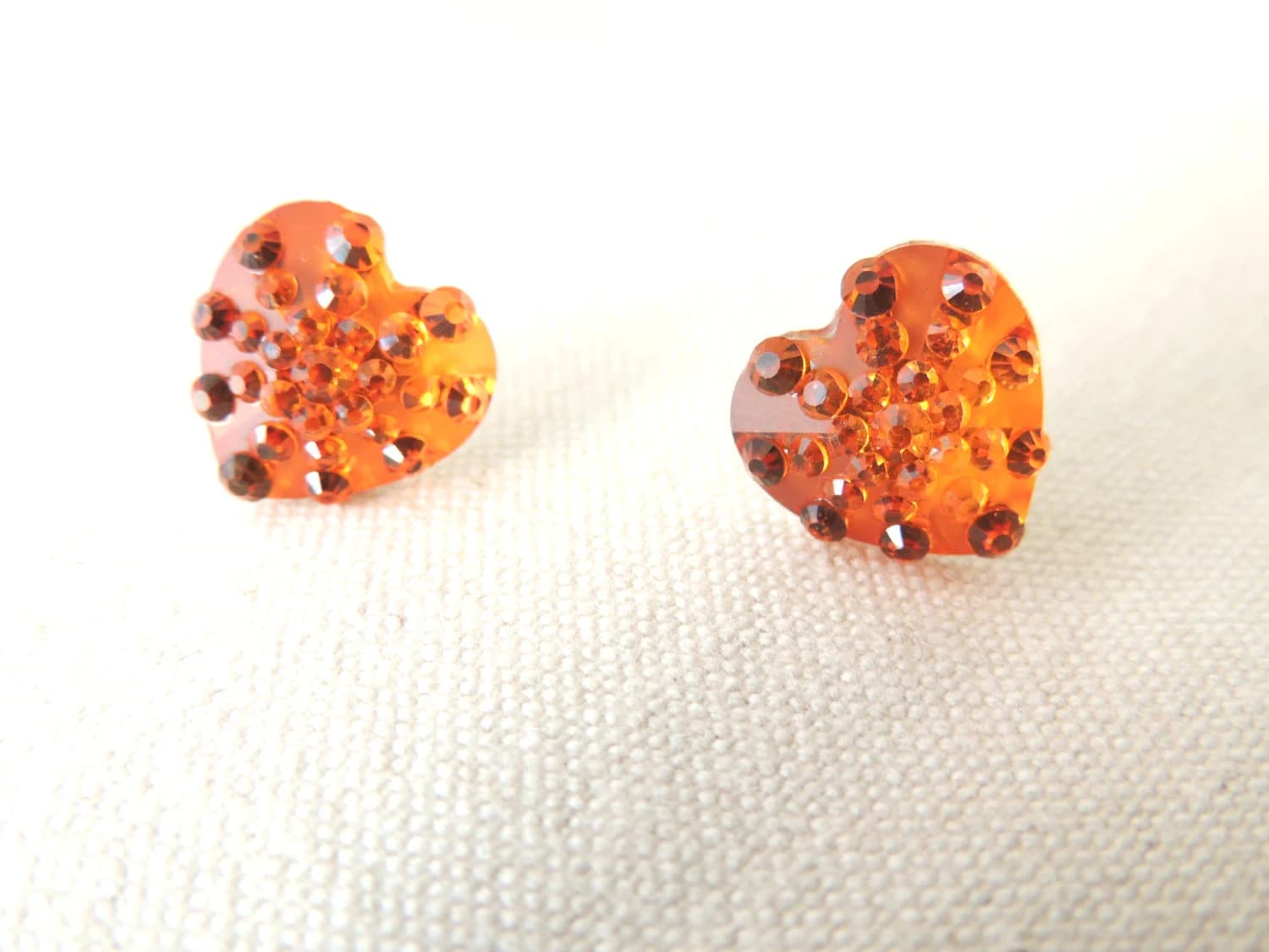 Heart Stud Earrings, Acrylic Rhinestone Heart Earrings, Orange, Valentine's day Gift, Gift Under 10, Be my Valentine, Thank you Gift - image 3