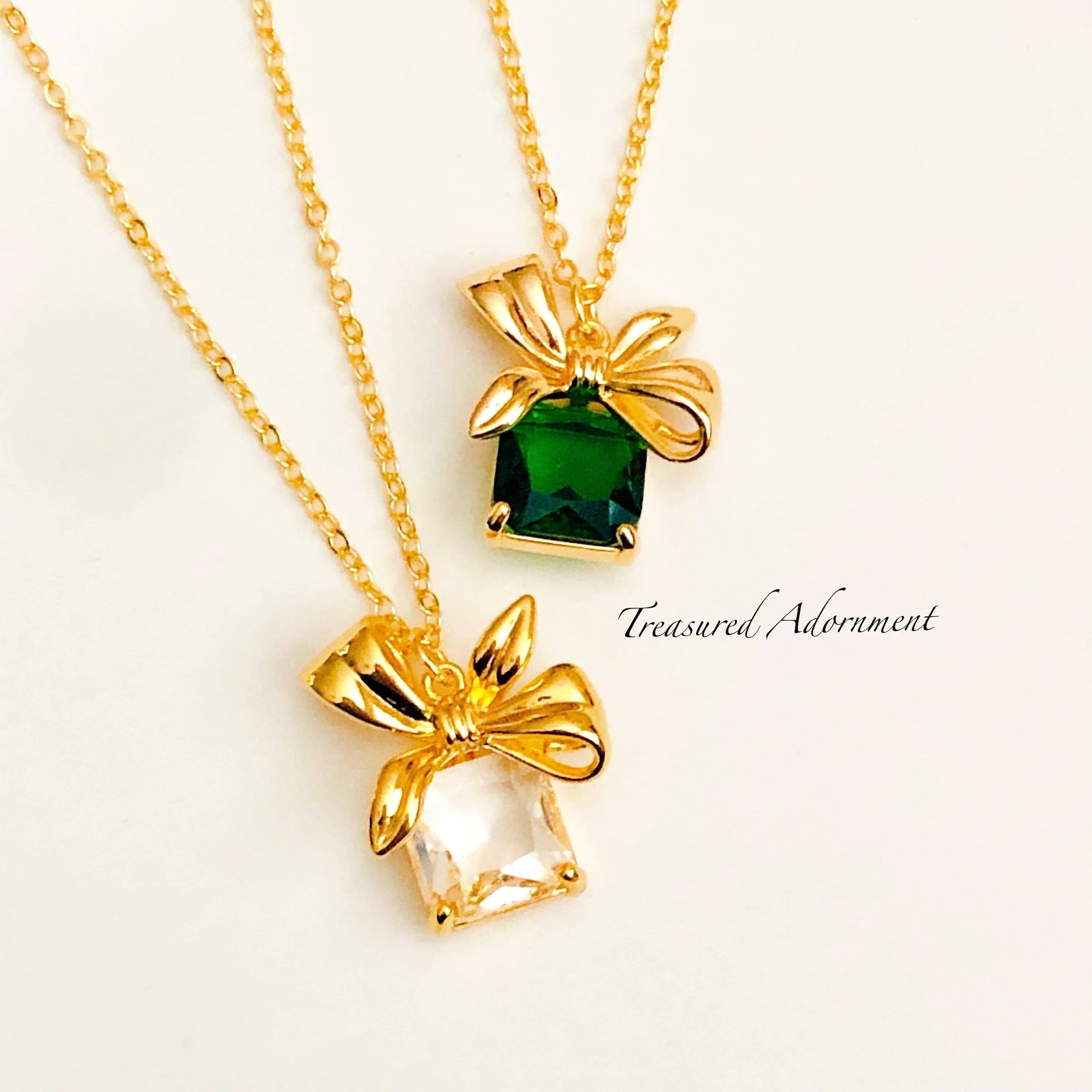 Cubic Zirconia Pendant, Bow Pendant, Clear CZ, Clear Cubic Zirconia, 18K Gold plated Necklace, Rectangle CZ, Ramadan Gift Eid gift - image 4