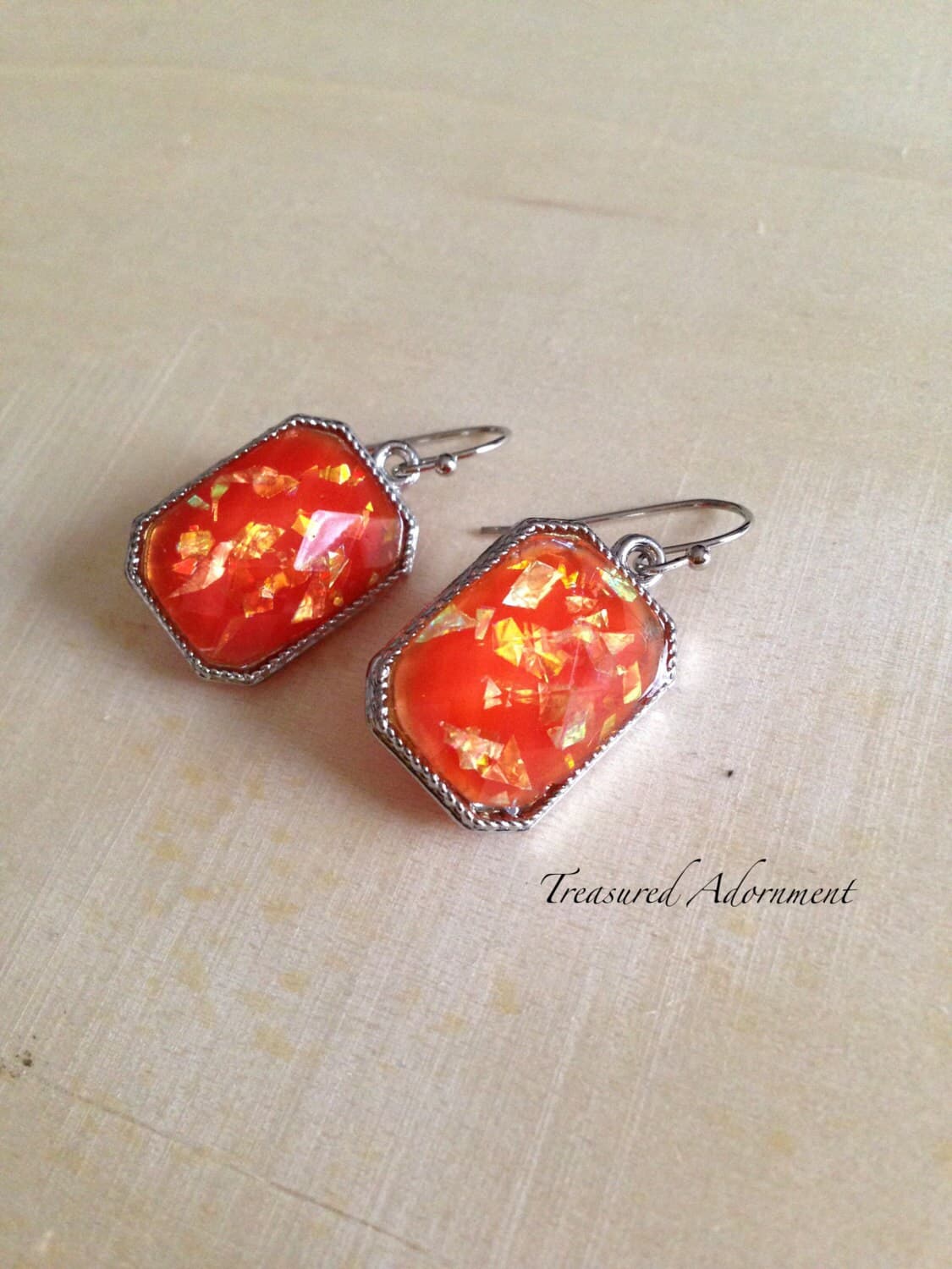 Opal in Pink Blossoms Earrings, Rectangle, Coral Earrings, Valentine's Day gift, Breast Cancer Awareness Earrings, Mother's Day gift - image 3