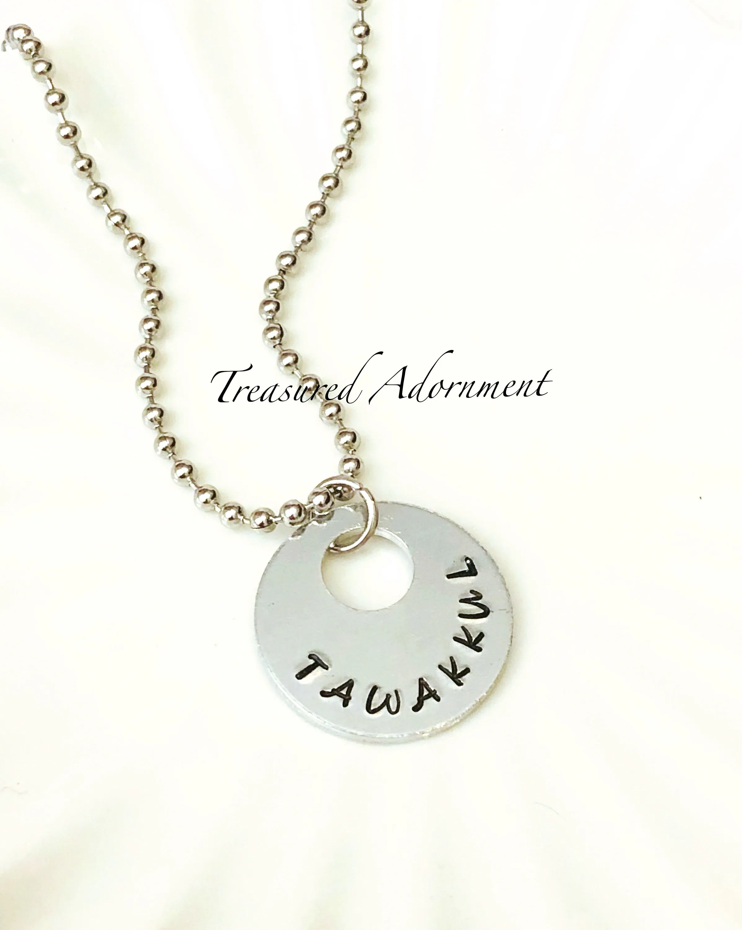 Tawakkul Necklace: Hand Stamped Islamic Jewelry, Stainless Steel Chain