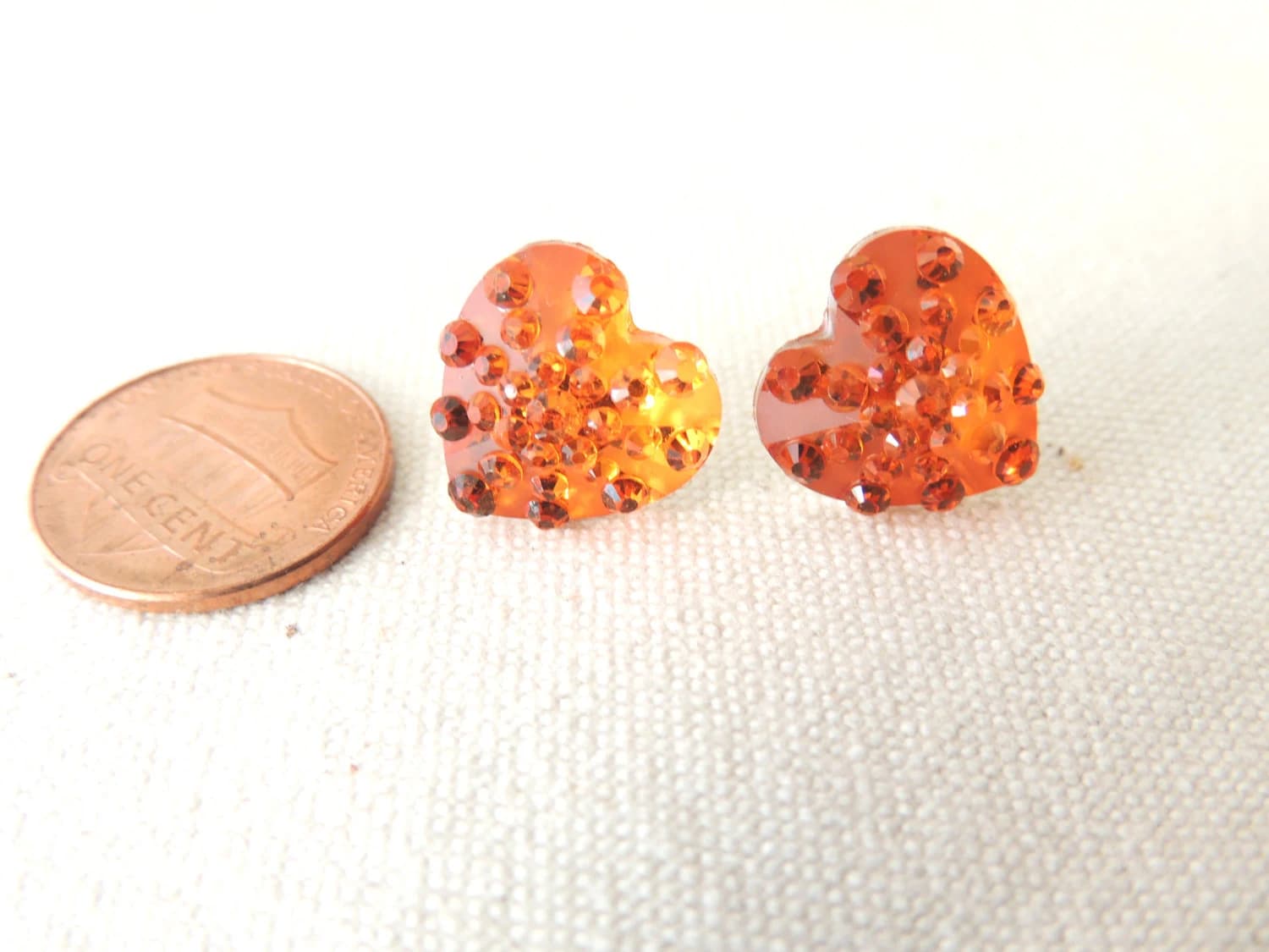 Heart Stud Earrings, Acrylic Rhinestone Heart Earrings, Orange, Valentine's day Gift, Gift Under 10, Be my Valentine, Thank you Gift - image 4