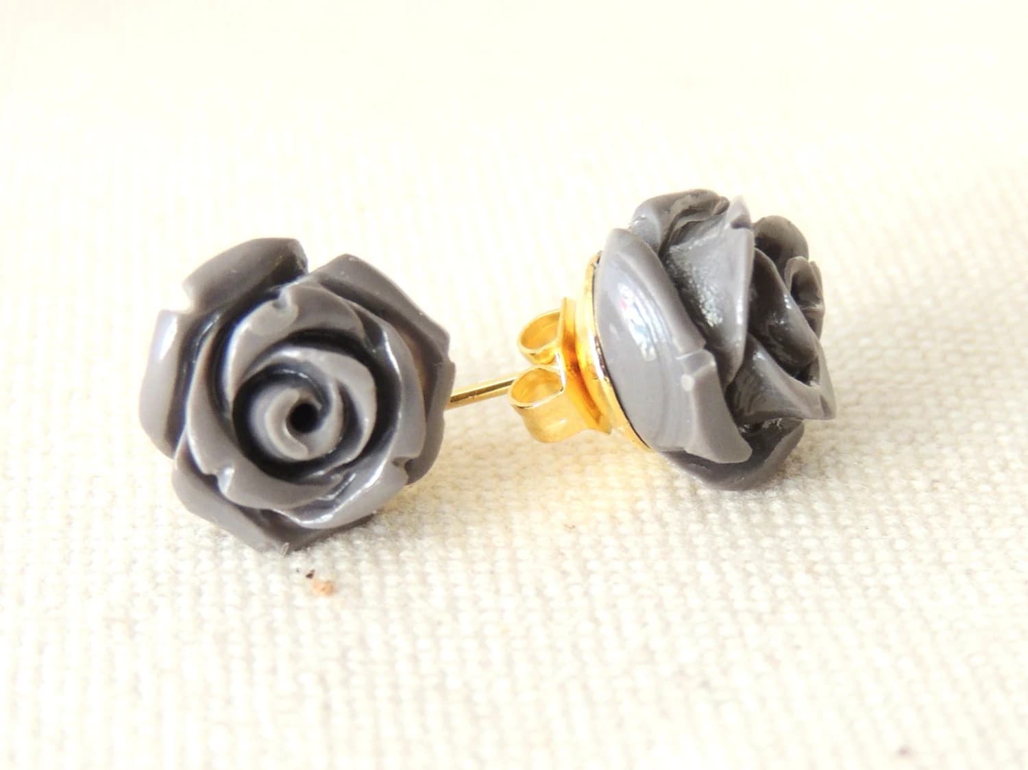 Rose Earrings, Gray Rose Stud Earrings, Flower Earrings, Bridesmaids Earrings, Thank you gift, Valentine's day gift, Birthday gift present - image 5