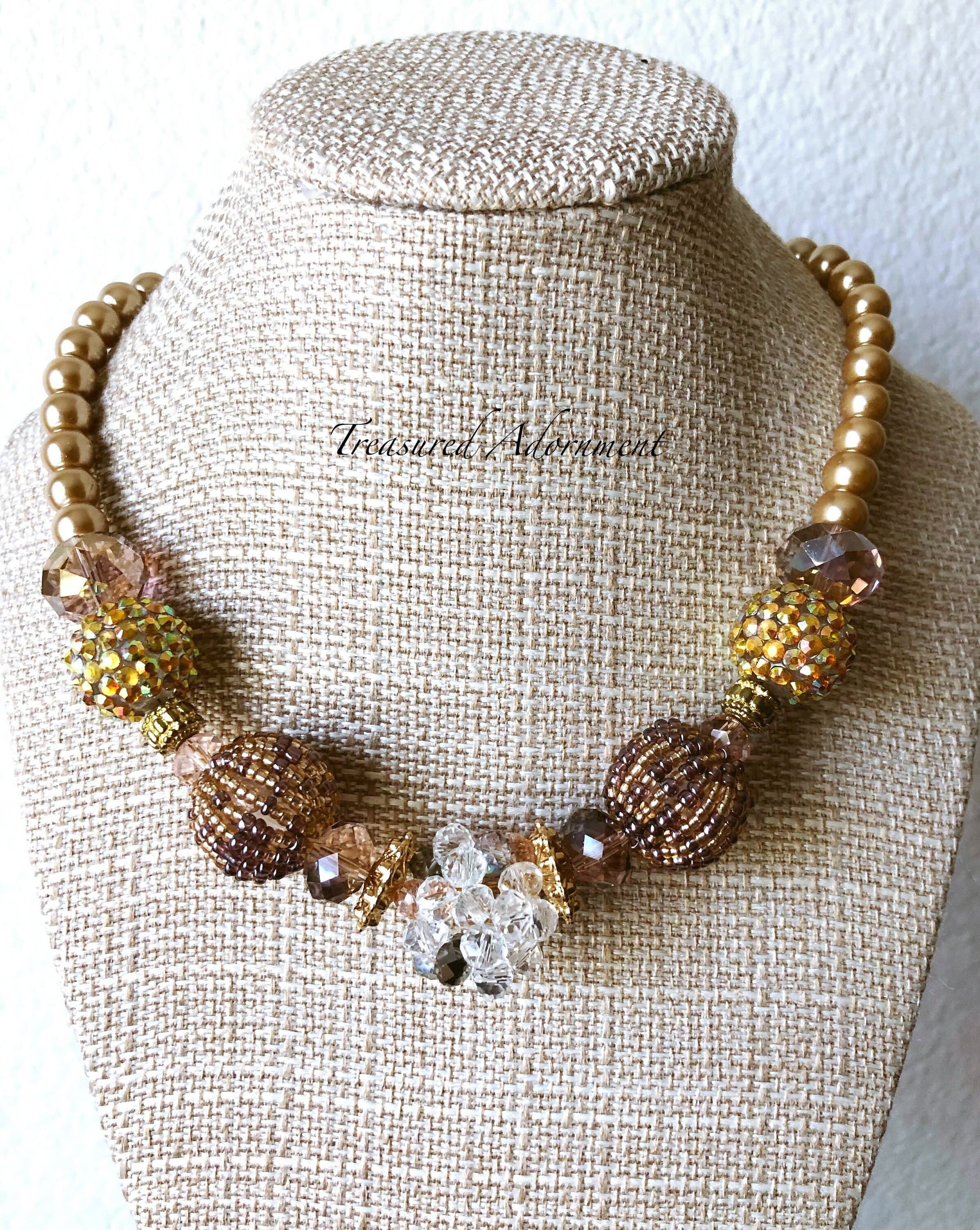 Multicolored Beads Statement Necklace, Chunky Necklace, Pearl Necklace, Holiday gift present, Birthday Anniversary gift, Bridal Necklace - image 3