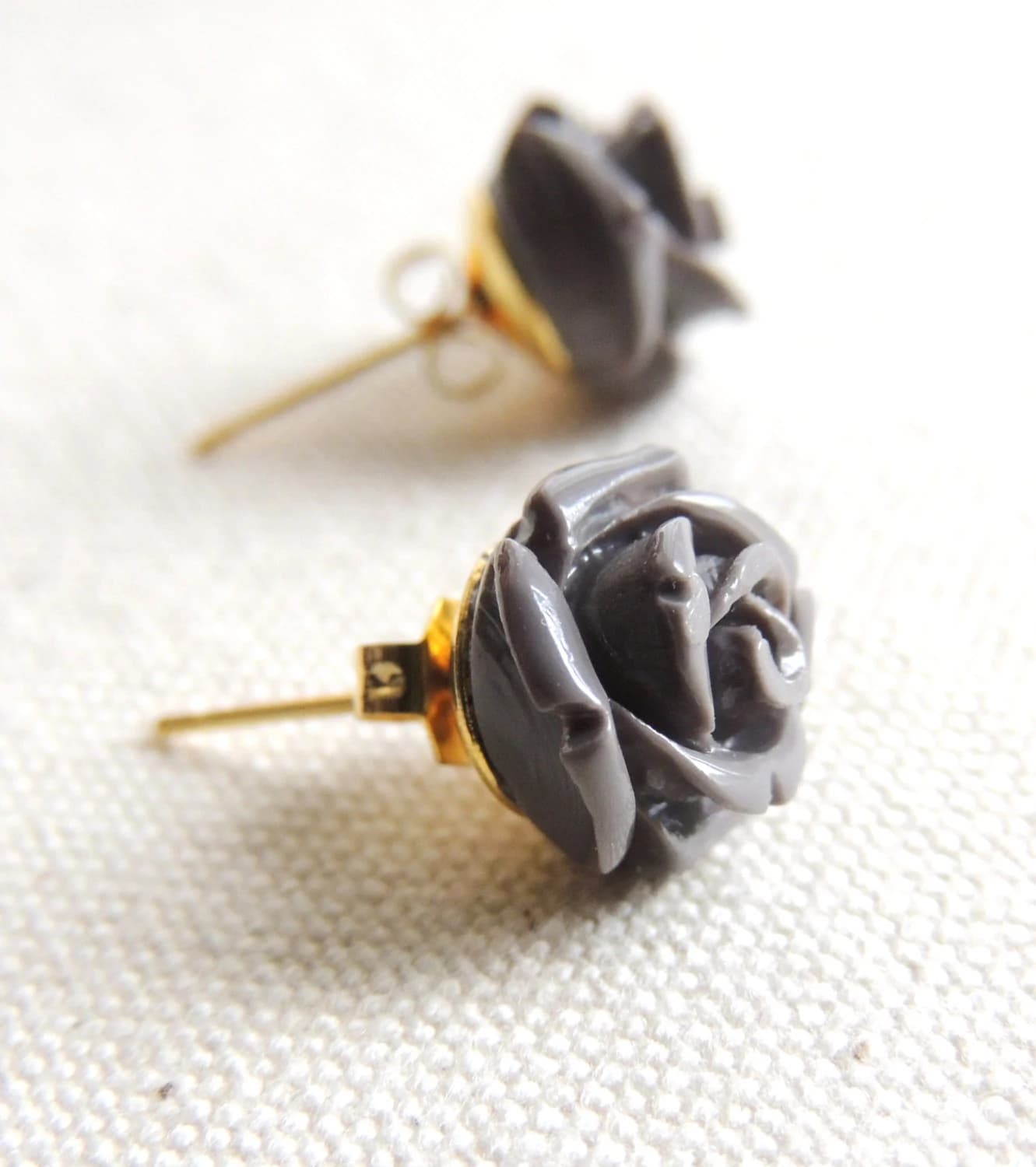 Rose Earrings, Gray Rose Stud Earrings, Flower Earrings, Bridesmaids Earrings, Thank you gift, Valentine's day gift, Birthday gift present - image 3
