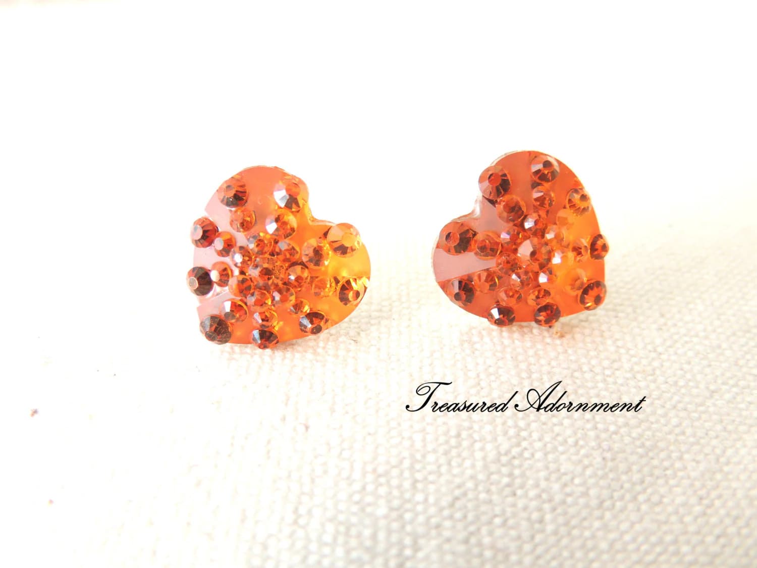 Heart Stud Earrings, Acrylic Rhinestone Heart Earrings, Orange, Valentine's day Gift, Gift Under 10, Be my Valentine, Thank you Gift