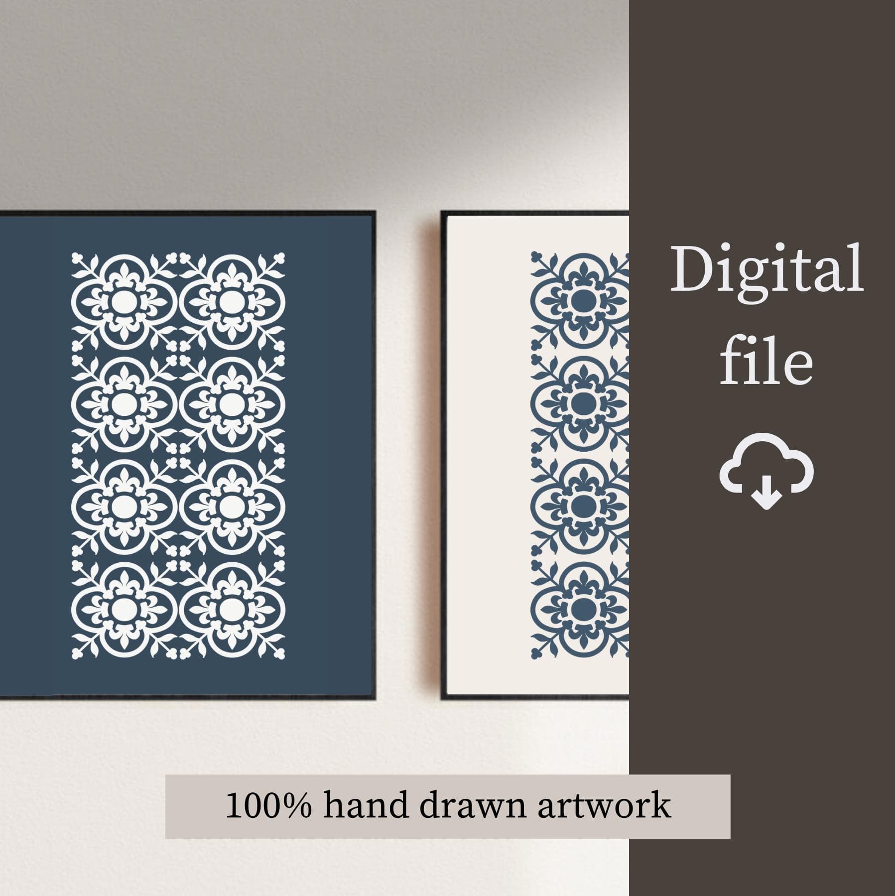 Blue Moroccan Pattern Prints: Boho Minimal Wall Art (Set of 2) (Digital Download) - image 4