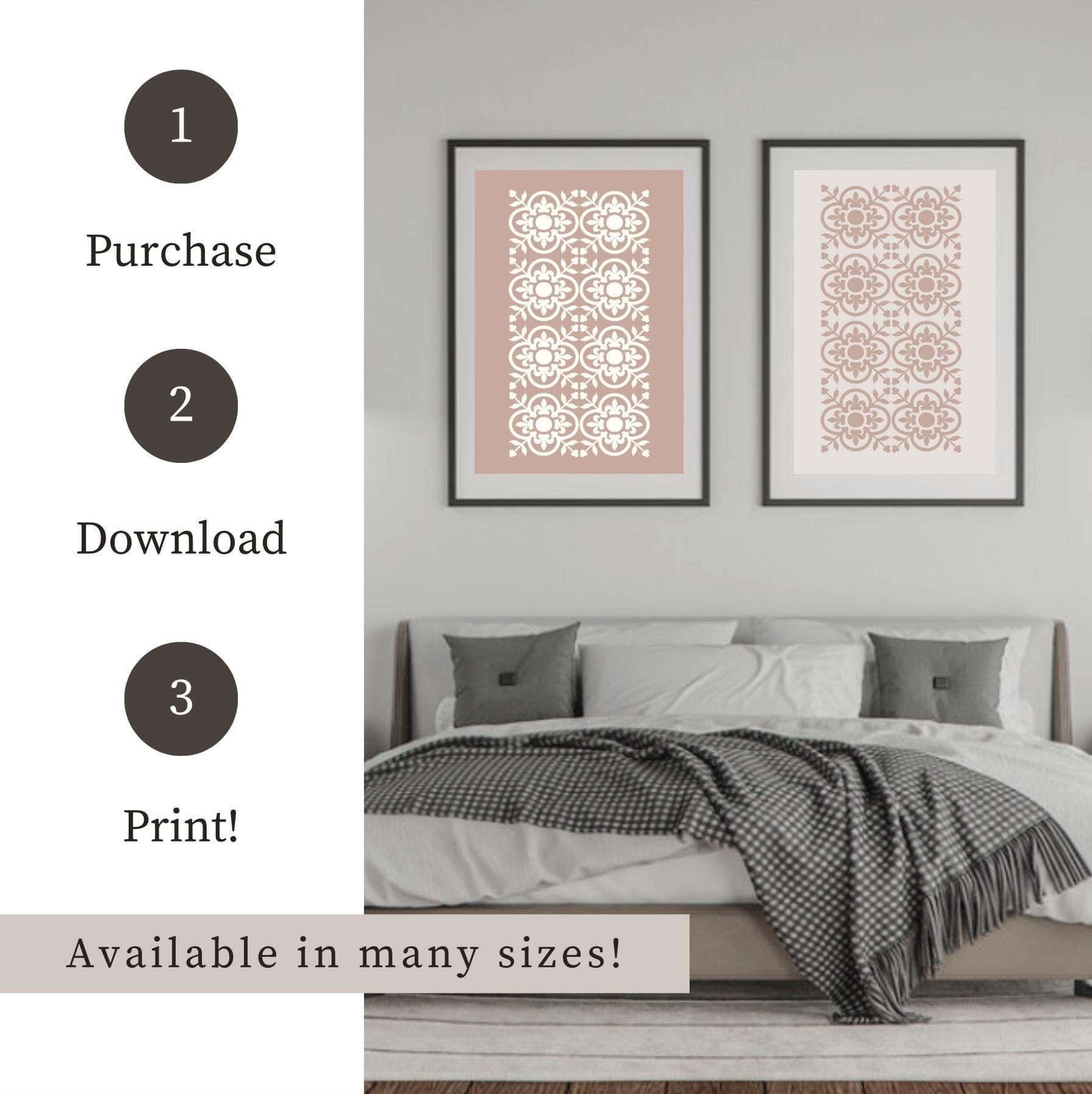 Pink Moroccan Pattern Prints, Set of 2 Wall Decor, Minimal Painting, Printable Art - image 3