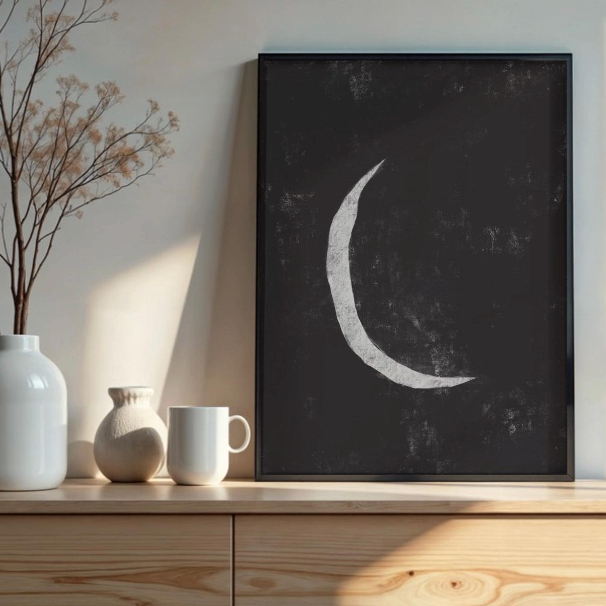 Minimalist Crescent Moon Art: Abstract Islamic Painting (Digital Download)