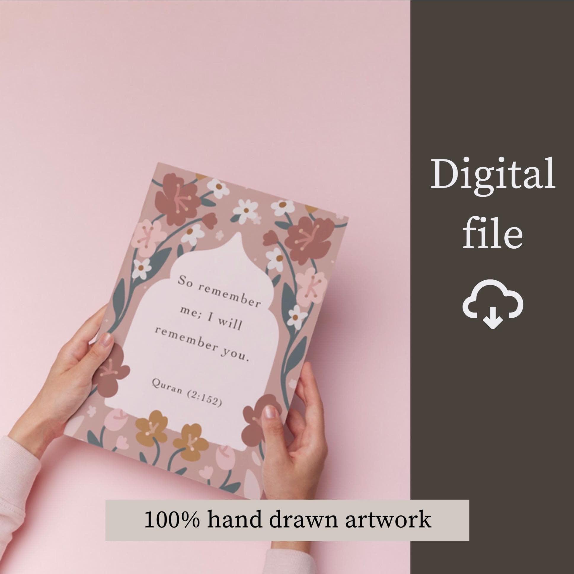Quran Ayah Floral Print, Islamic Art print, Pink Modern Muslim Wall Decor, Digital Download - image 3