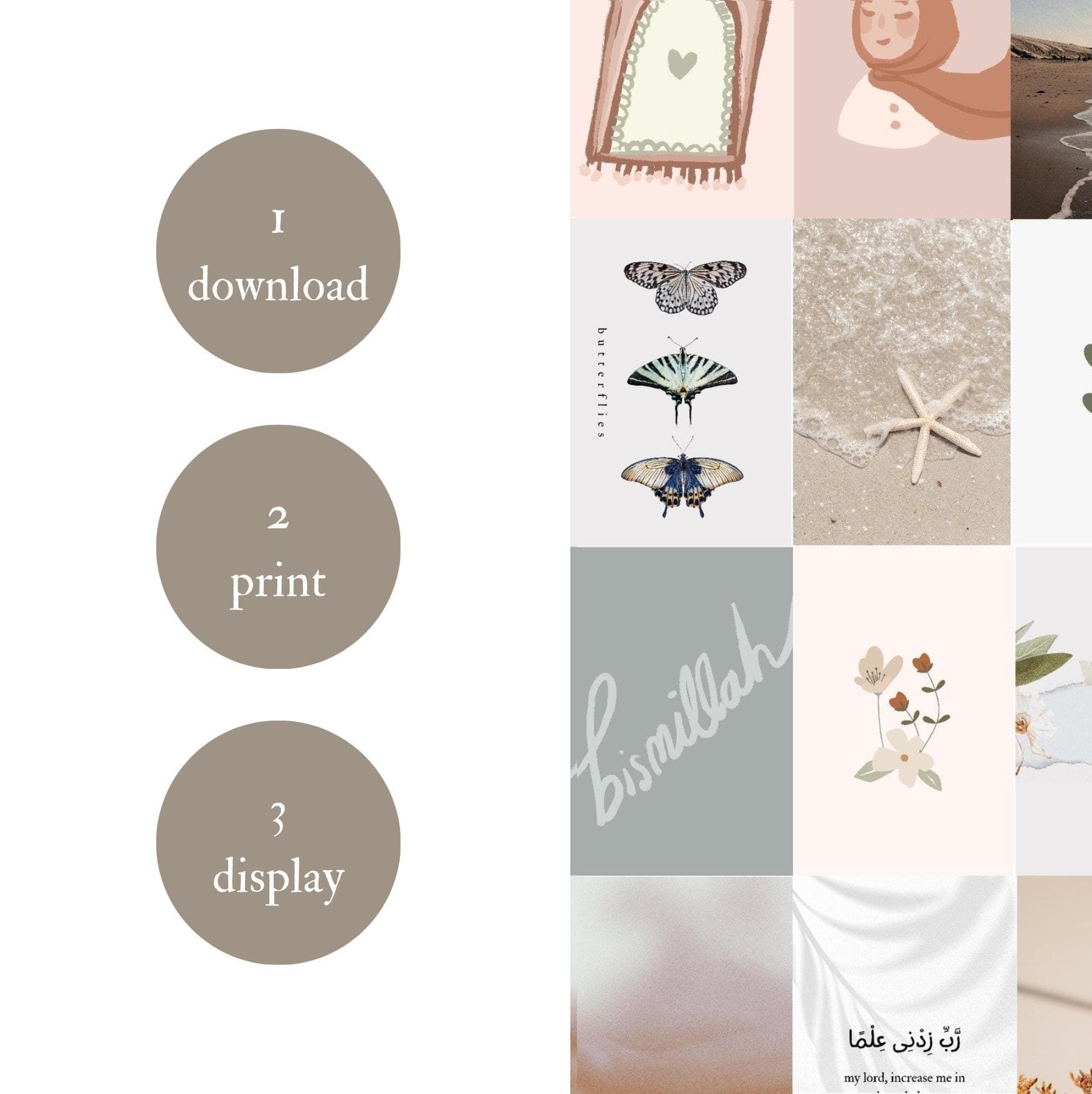 Islamic Summer Wall Art Collage Set, Qur’an Quotes Printable, Light Neutral Muslim Home decor - image 3