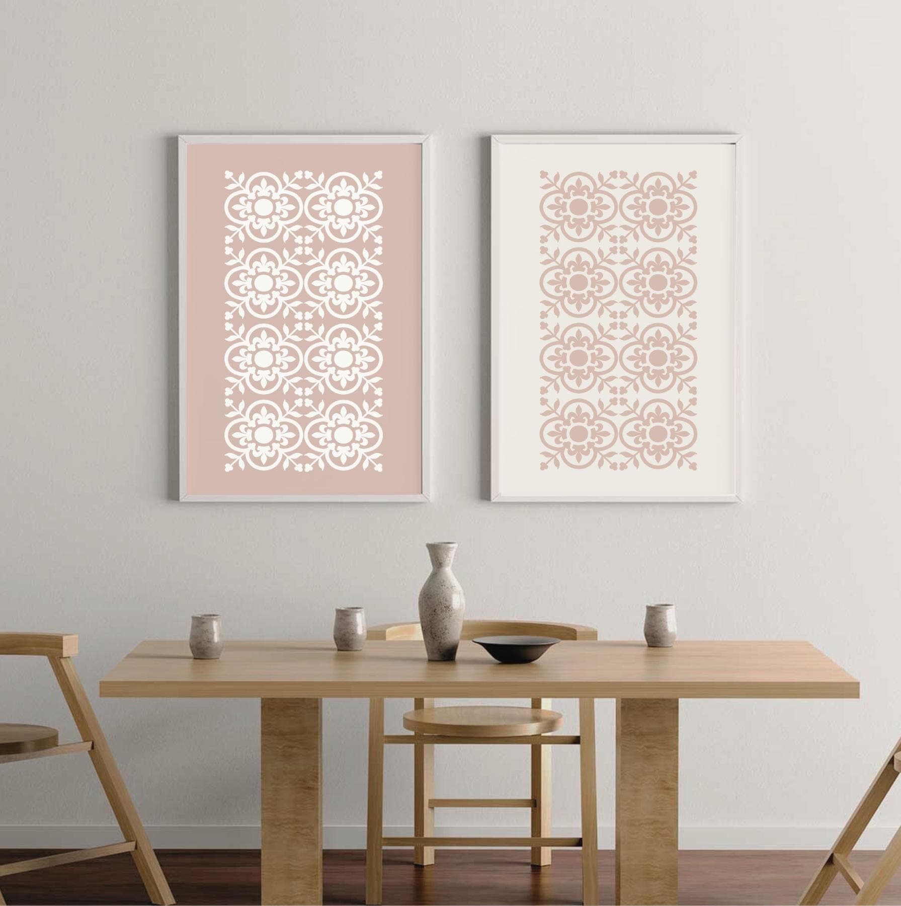 Pink Moroccan Pattern Prints, Set of 2 Wall Decor, Minimal Painting, Printable Art