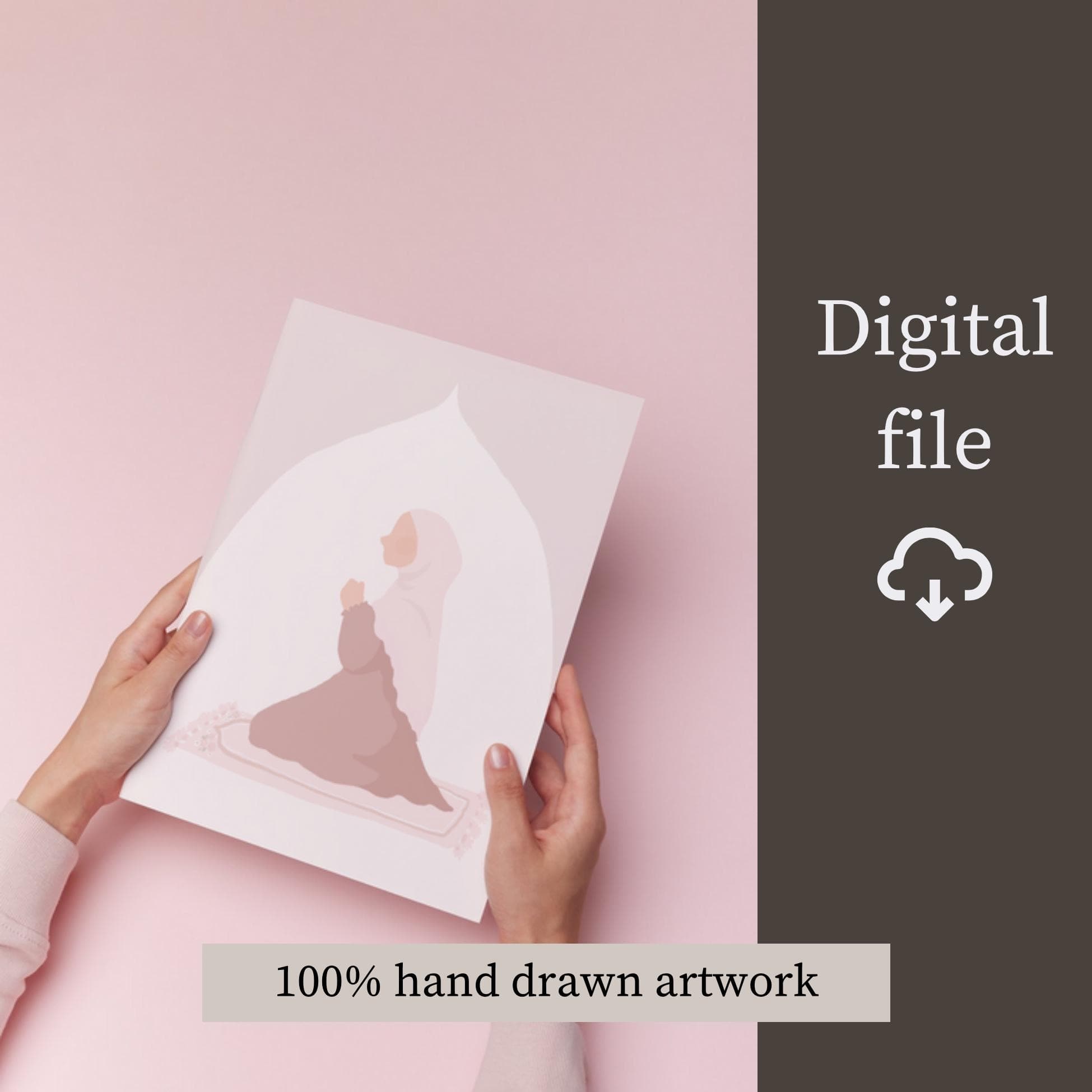 Pink Hijabi Dua Print: Minimalist Islamic Art, Pastel Decor (Digital Download) - image 3