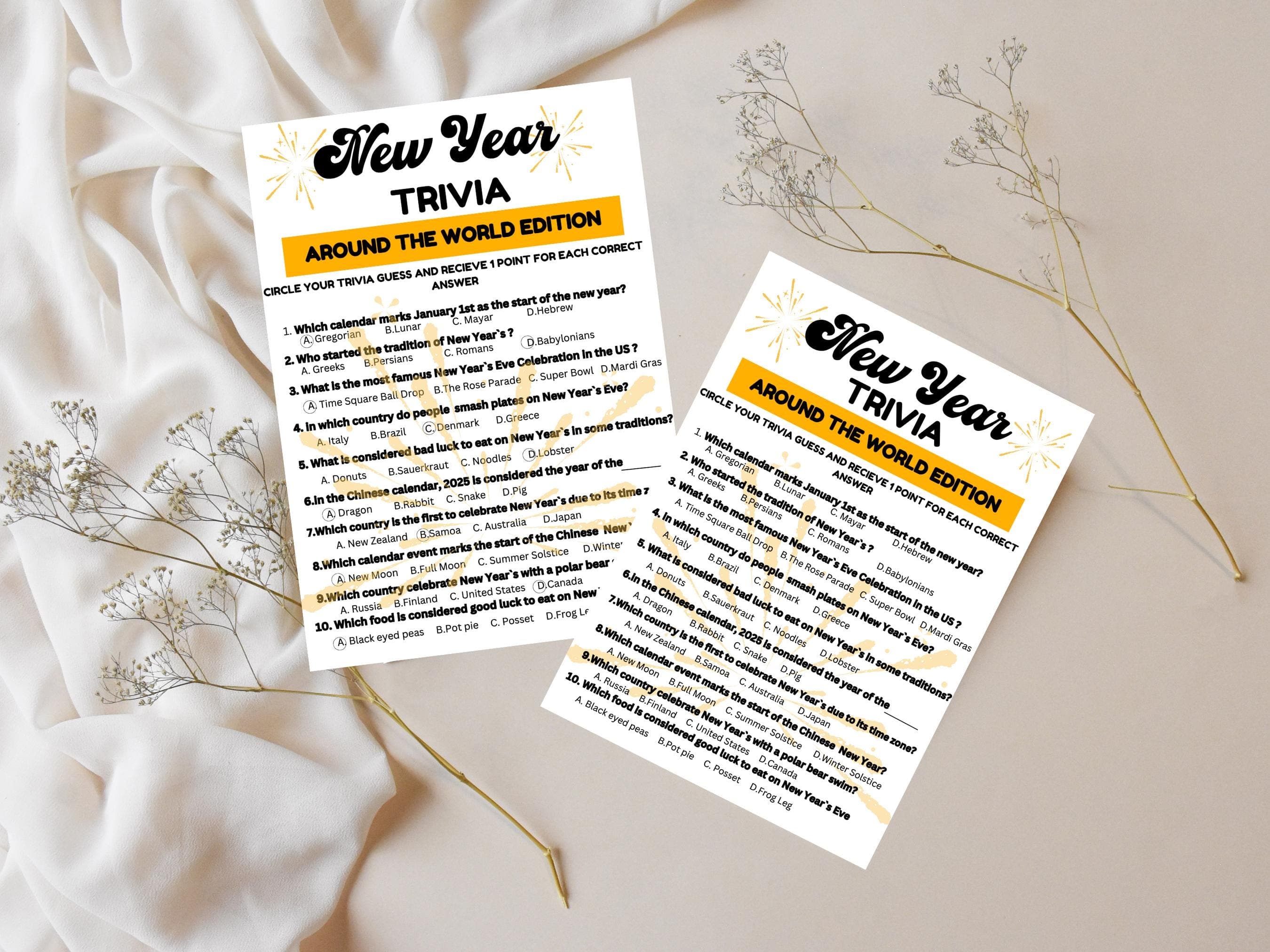 New Year Trivia Game, New Year's Eve Party Game, Printable Trivia Game, Family Trivia Night, Fun New Year’s Activity, New Year Celebration Ideas, Trivia Questions for New Year, Holiday Party Games, 2025 New Year Game, Virtual Trivia for New Year
