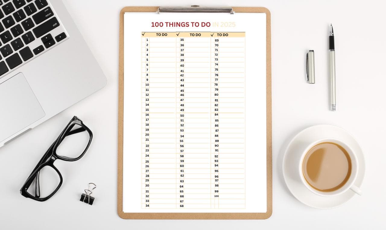 100 Things to Do in 2025, 2025 Bucket List Tracker, Goals for 2025, New Year Goals List Tracker, Printable Bucket List Ideas Planner