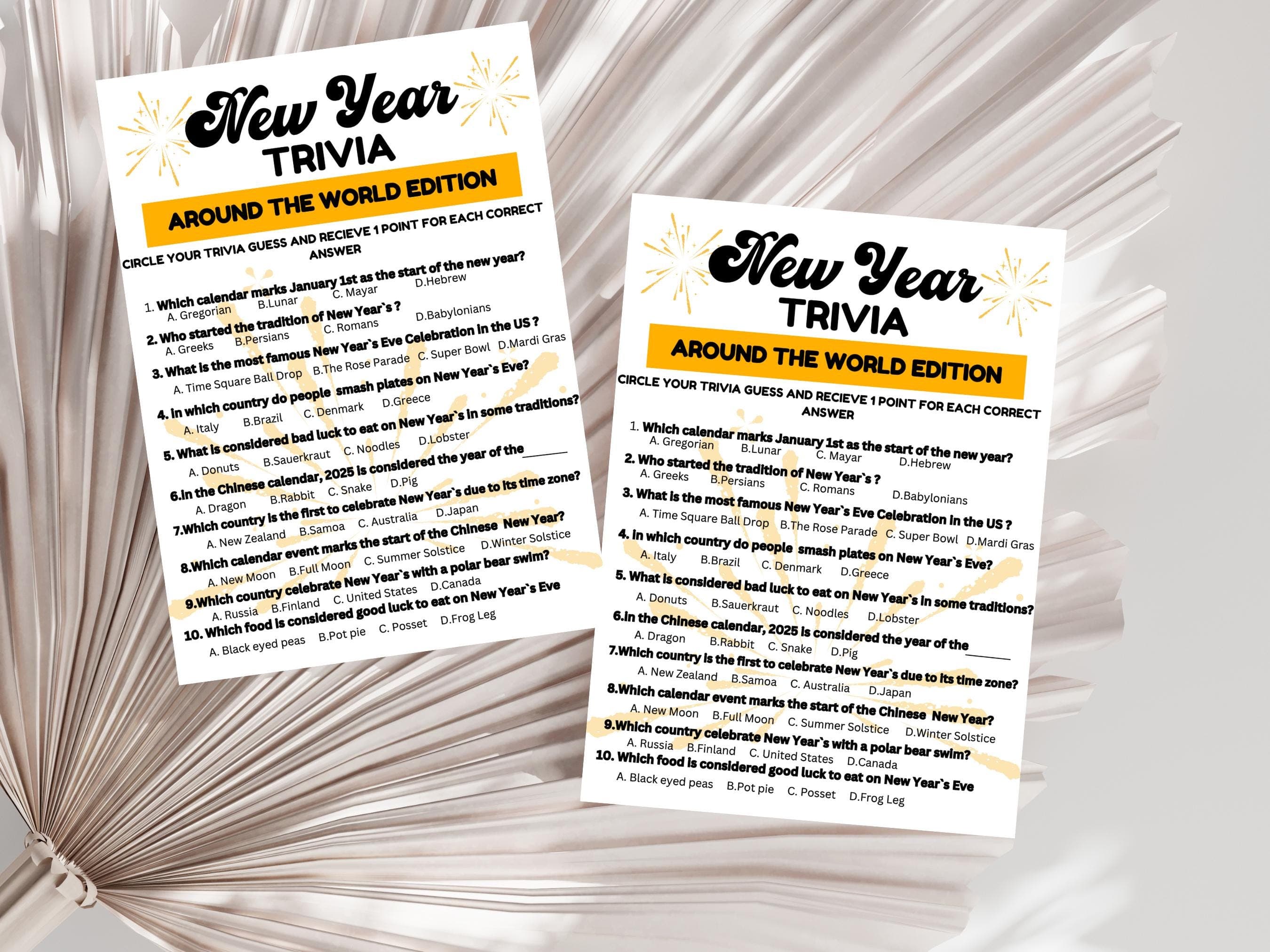 New Years Trivia Game, New Years Games, New Years Trivia, Printable New Year 2025, New Years Trivia 2025, Fun Family Kids Adult Party Game