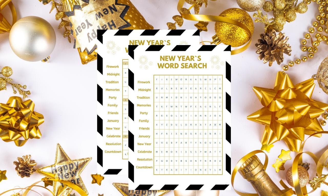 2025 New Years Word Search Game, Kid New Years Activity, New Year Game, Printable New Years Game, Happy New Year Word Search For Adults Kids
