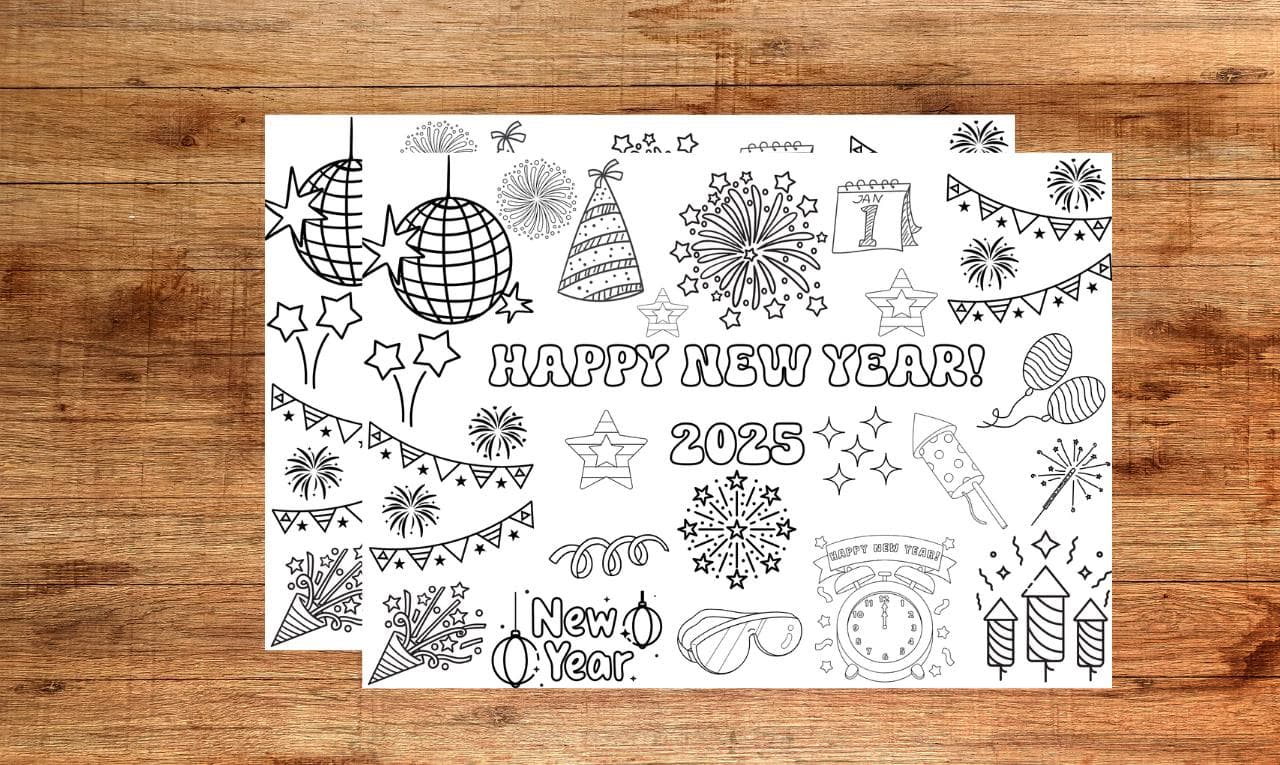 Happy New Year 2025 Coloring Page for Kids, 2025 New Years Coloring Page, New Year Coloring Page, New Year Printable, New Years Eve Activity