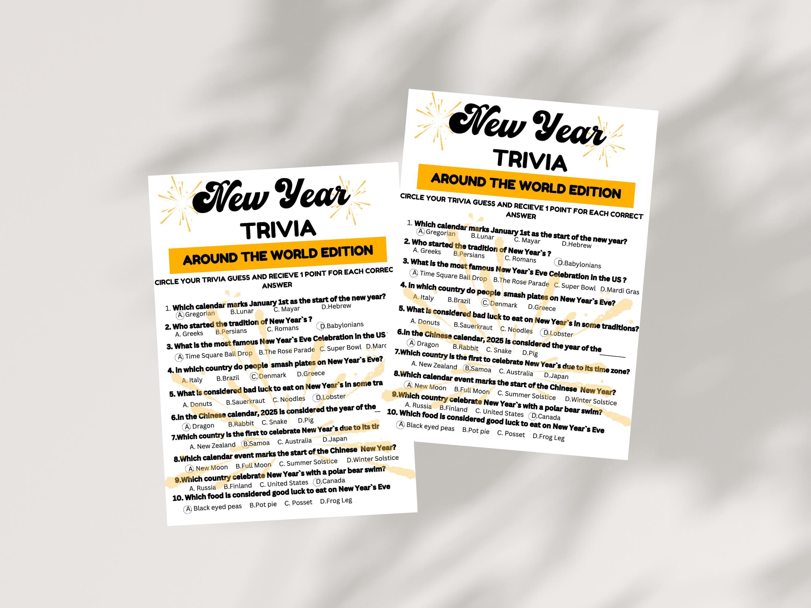 New Year Trivia Game, New Year's Eve Party Game, Printable Trivia Game, Family Trivia Night, Fun New Year’s Activity, New Year Celebration Ideas, Trivia Questions for New Year, Holiday Party Games, 2025 New Year Game, Virtual Trivia for New Year