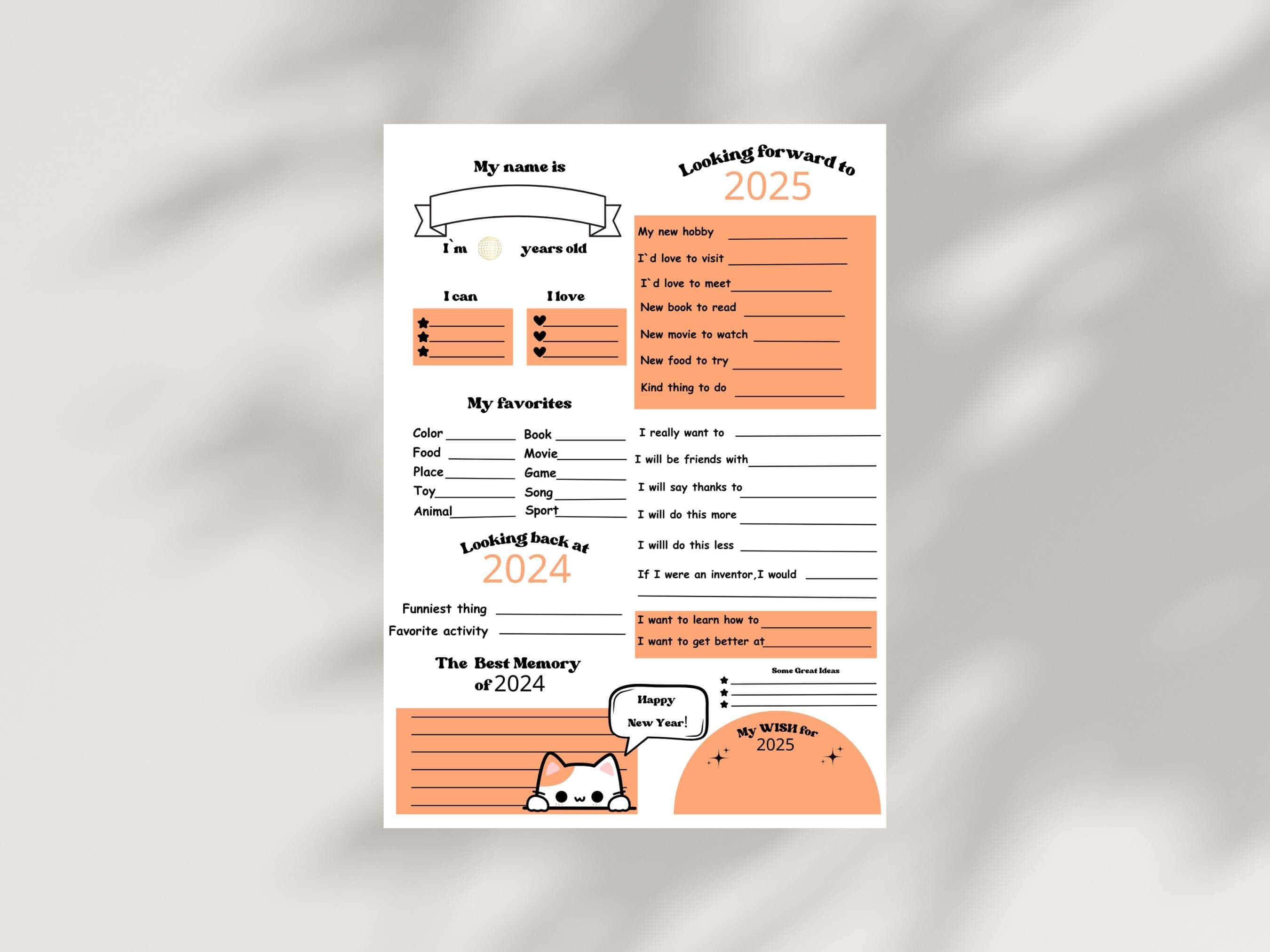Kids New Year Resolution, New Year Goals for Kids, Printable Resolution Sheet, 2025 Kids Activities, New Year Reflection for Kids, Family New Year Goals, Goal-Setting Worksheet for Kids, Fun New Year Printable, Child Goal Tracker, New Year Activities