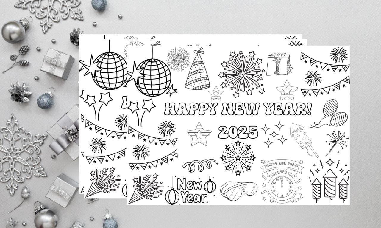 New Year 2025 Coloring Page, Kids Coloring Activity, Printable Coloring Page, Festive New Year Activity, New Year’s Party for Kids, 2025 Celebration, Creative Kids Activity, Coloring Sheet Download, Holiday Coloring Fun