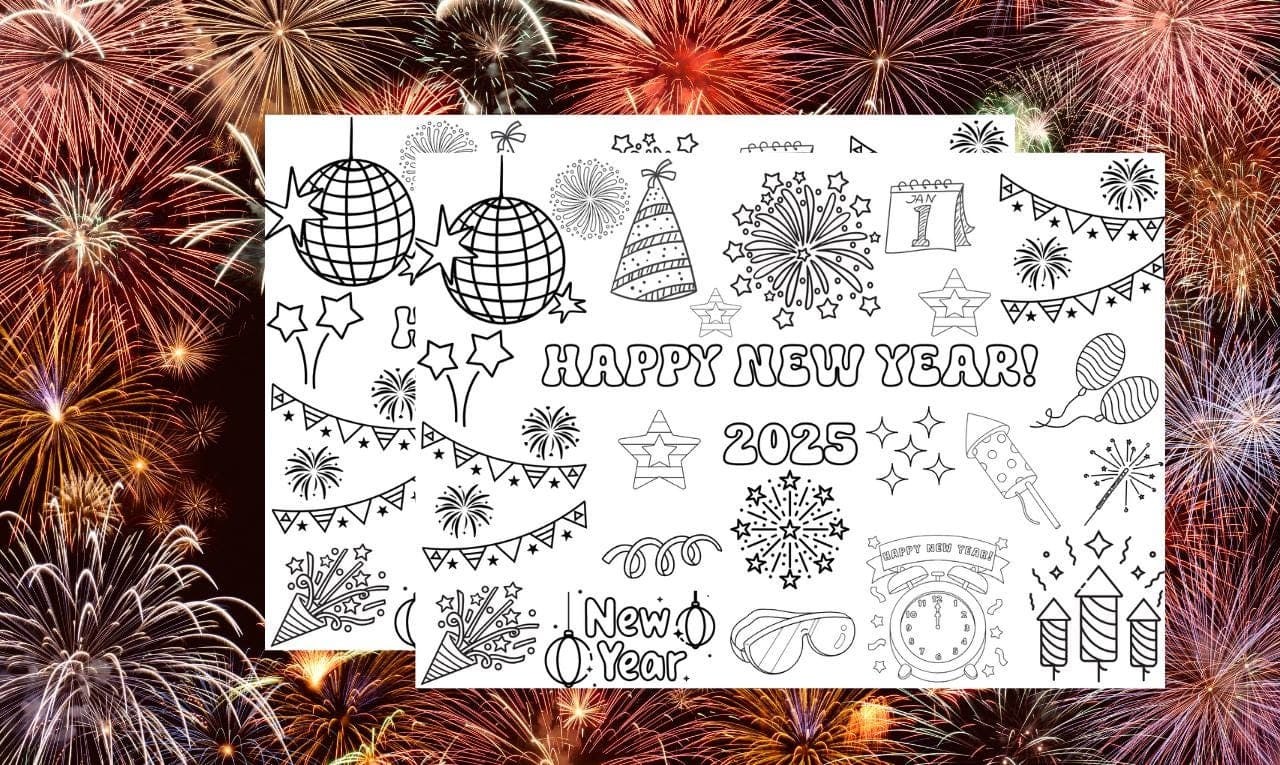 New Year 2025 Coloring Page, Kids Coloring Activity, Printable Coloring Page, Festive New Year Activity, New Year’s Party for Kids, 2025 Celebration, Creative Kids Activity, Coloring Sheet Download, Holiday Coloring Fun