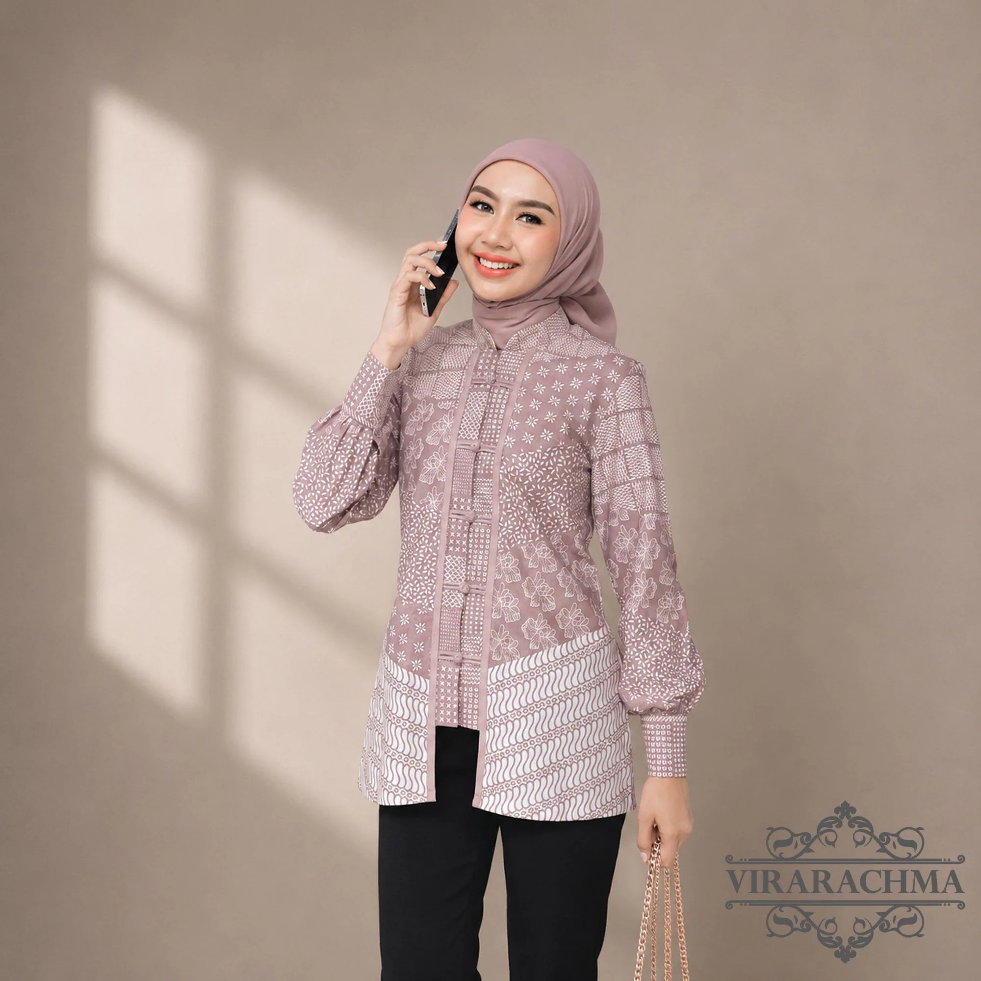 Kalindra Cotton Batik Blouse, Modern Long Sleeve Shirt,  Elegant Workwear for Women
