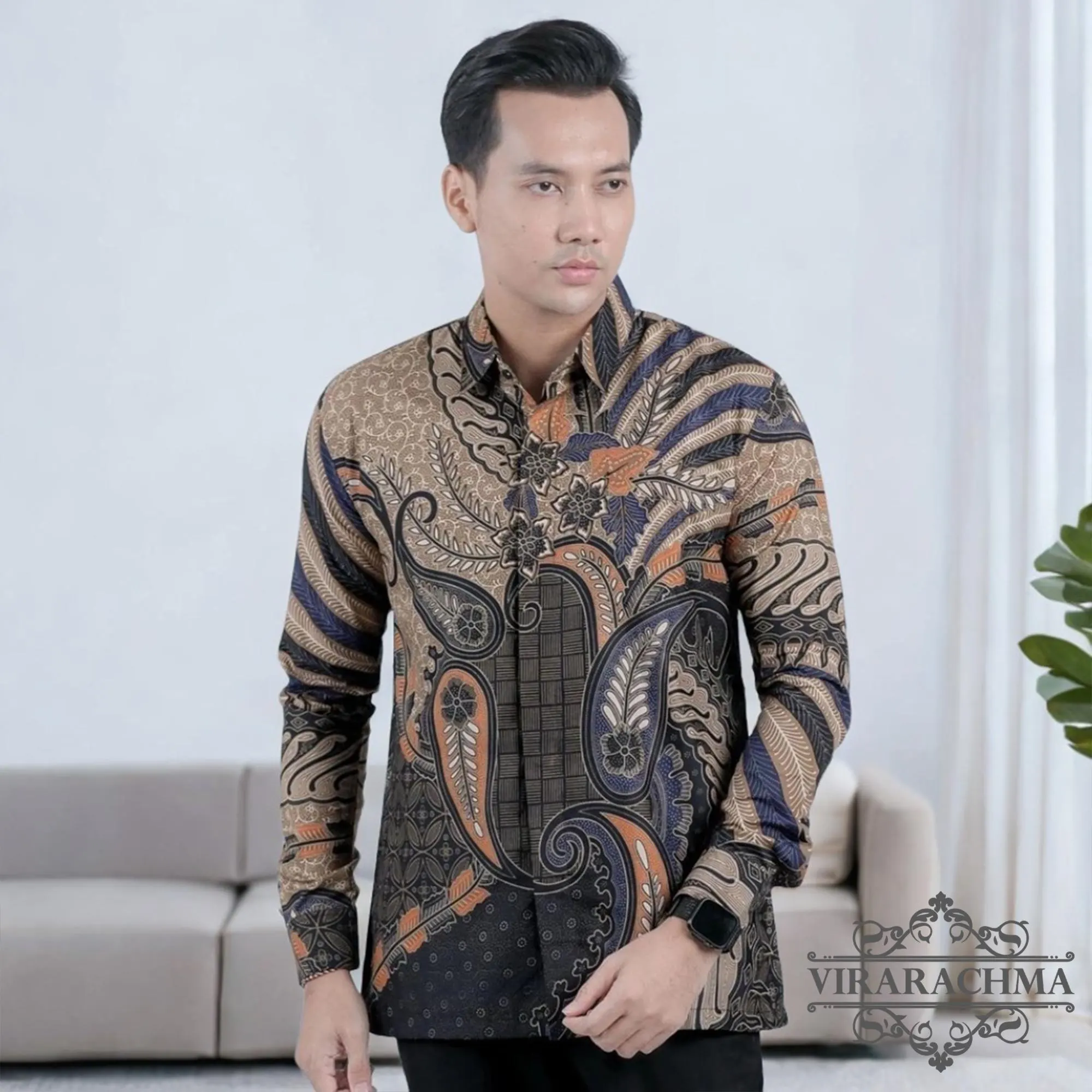 Men's Slim Fit Batik Shirt with Modern Prabu Motif - Long Sleeve, Stylish Men, Men Batik, Batik Shirt, Formal Shirt For Men