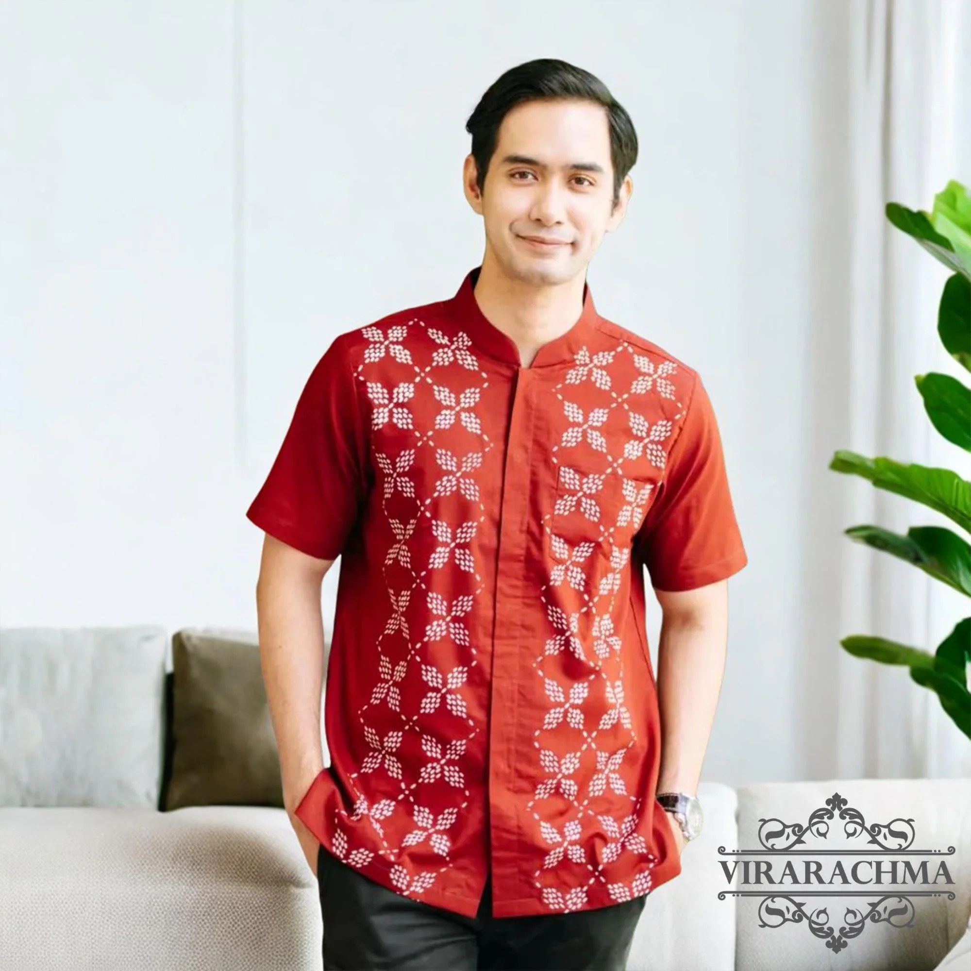 Short Batik Koko Cap with Raffie Furing – Elegant & Comfortable, Cotton Koko Shirt, Muslim Men's Wear, Islamic Clothing, Elegant Koko Shirt