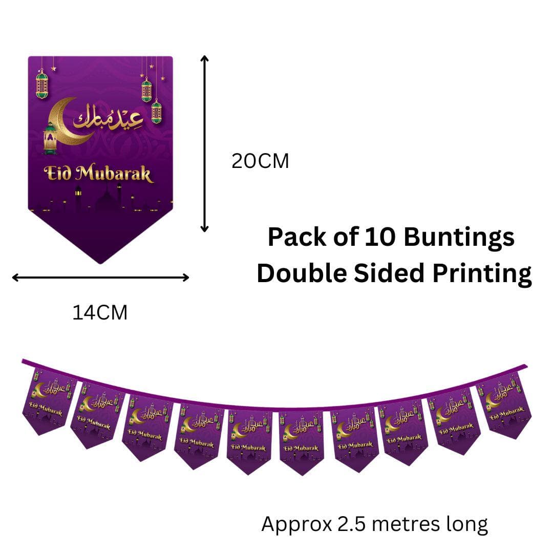2X Eid Decoration (2 Banner,10 Bunting)Islamic Celebration, Different Colors