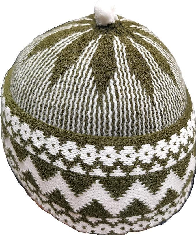 Zigzag Haji Wool Men Cap Beanie Islamic Prayer Hat Topi Kufi with White Ball - image 5
