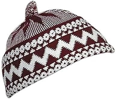 Zigzag Haji Wool Men Cap Beanie Islamic Prayer Hat Topi Kufi with White Ball - image 3